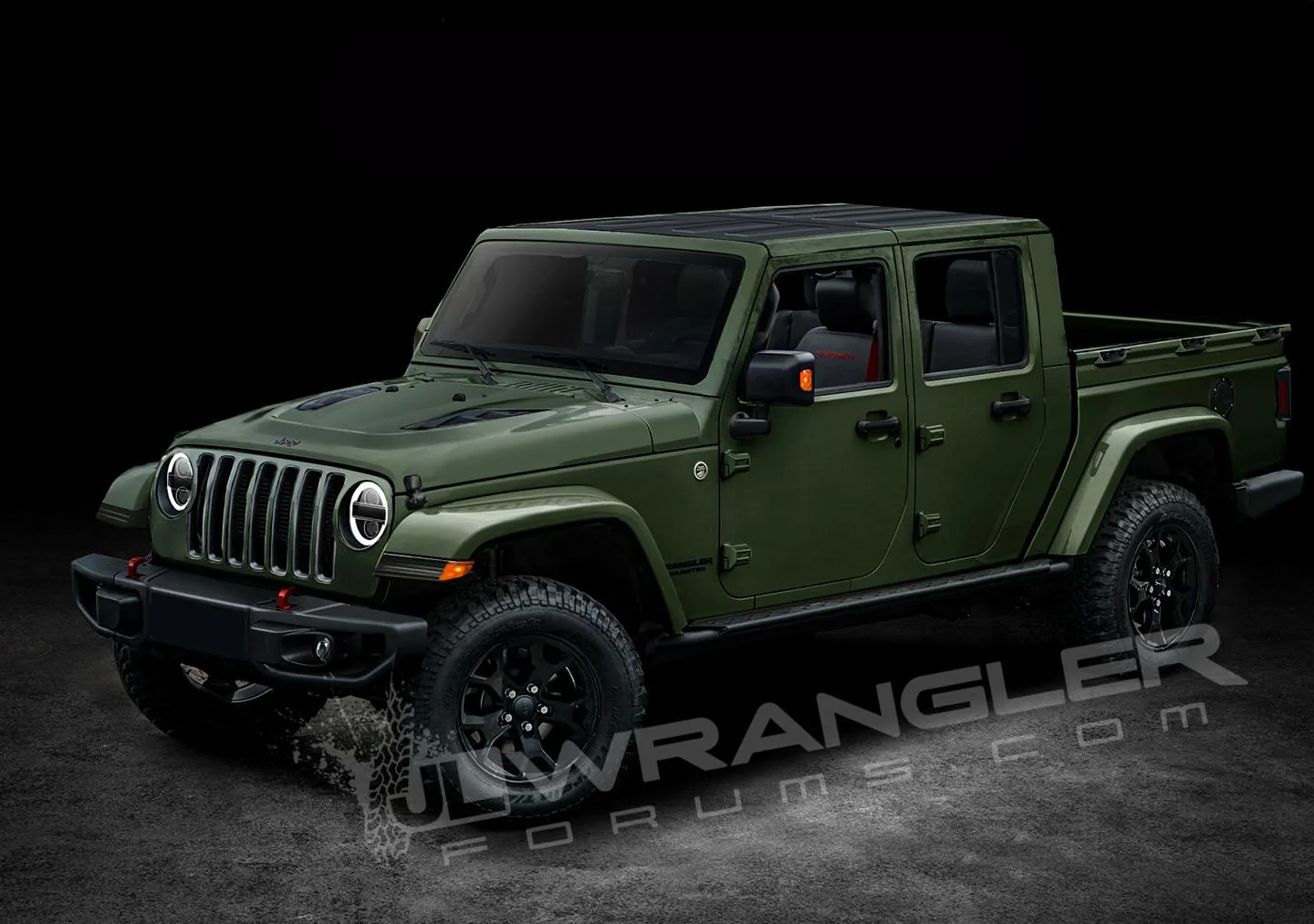 Jeep Gladiator Our Latest 2020 Jeep JT Pickup Info and Preview Renderings Copyright-JLwranglerforums-JTU-Pickup-Green