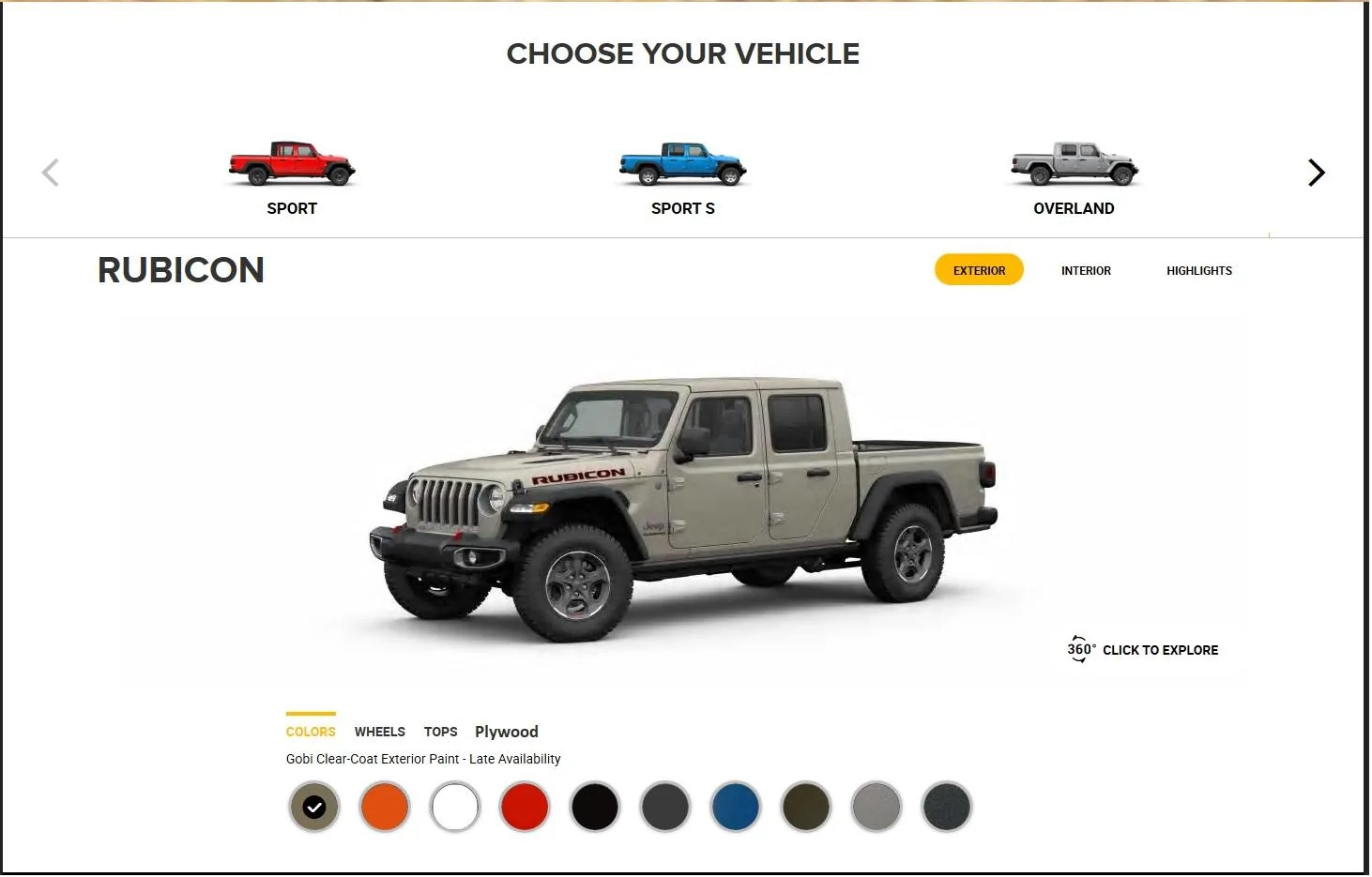 Jeep Gladiator Mini quick configuration on jeep site Untitled