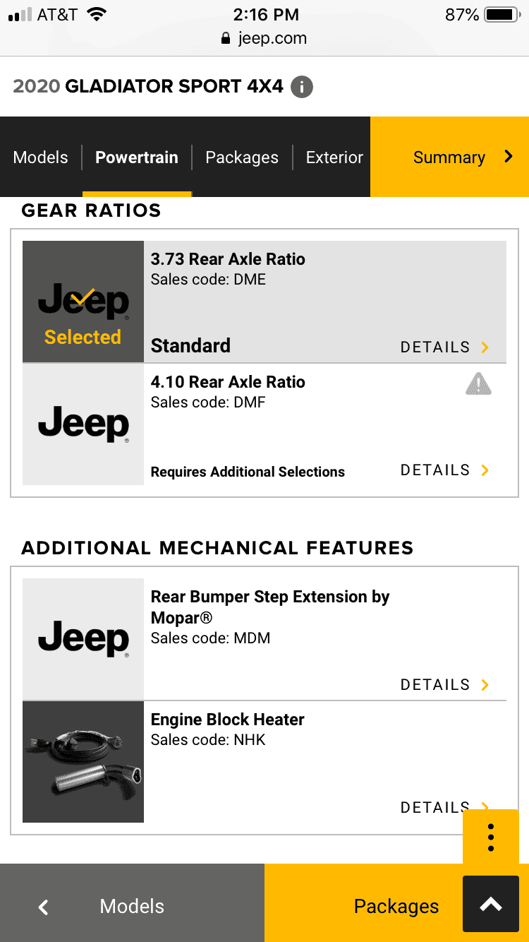 Jeep Gladiator Mini quick configuration on jeep site 36BE9A4D-F1C9-4948-96C7-4B0218564F05