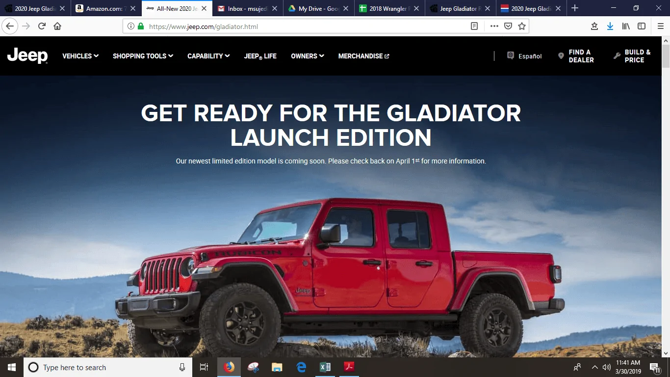 Jeep Gladiator 2020 Jeep Gladiator Pricing: $33,545 (Sport), $40,395 (Overland), $43,545 (Rubicon) + Options Prices upload_2019-3-30_11-41-50