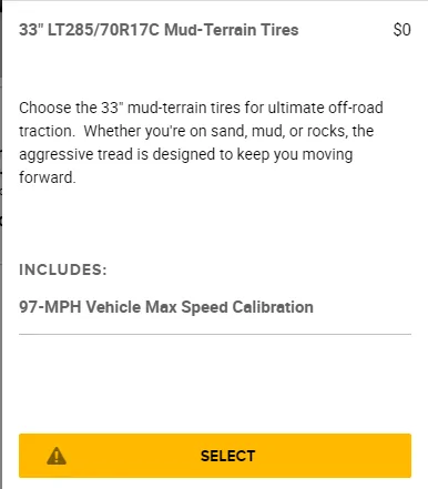 Jeep Gladiator M/Ts get 97-mph max speed calibration speed