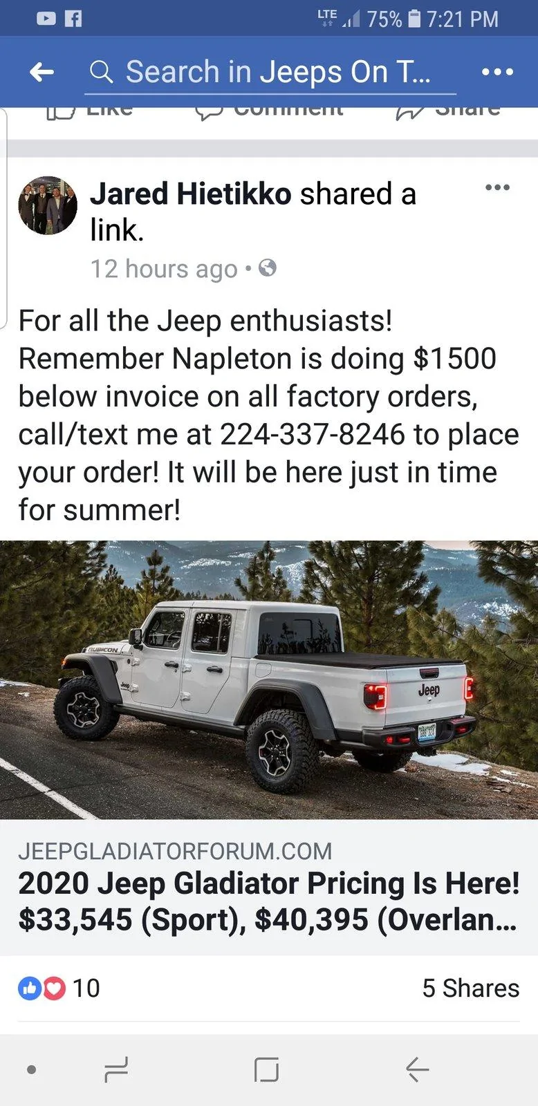 Jeep Gladiator NM Pricing Screenshot_20190401-192156_Facebook