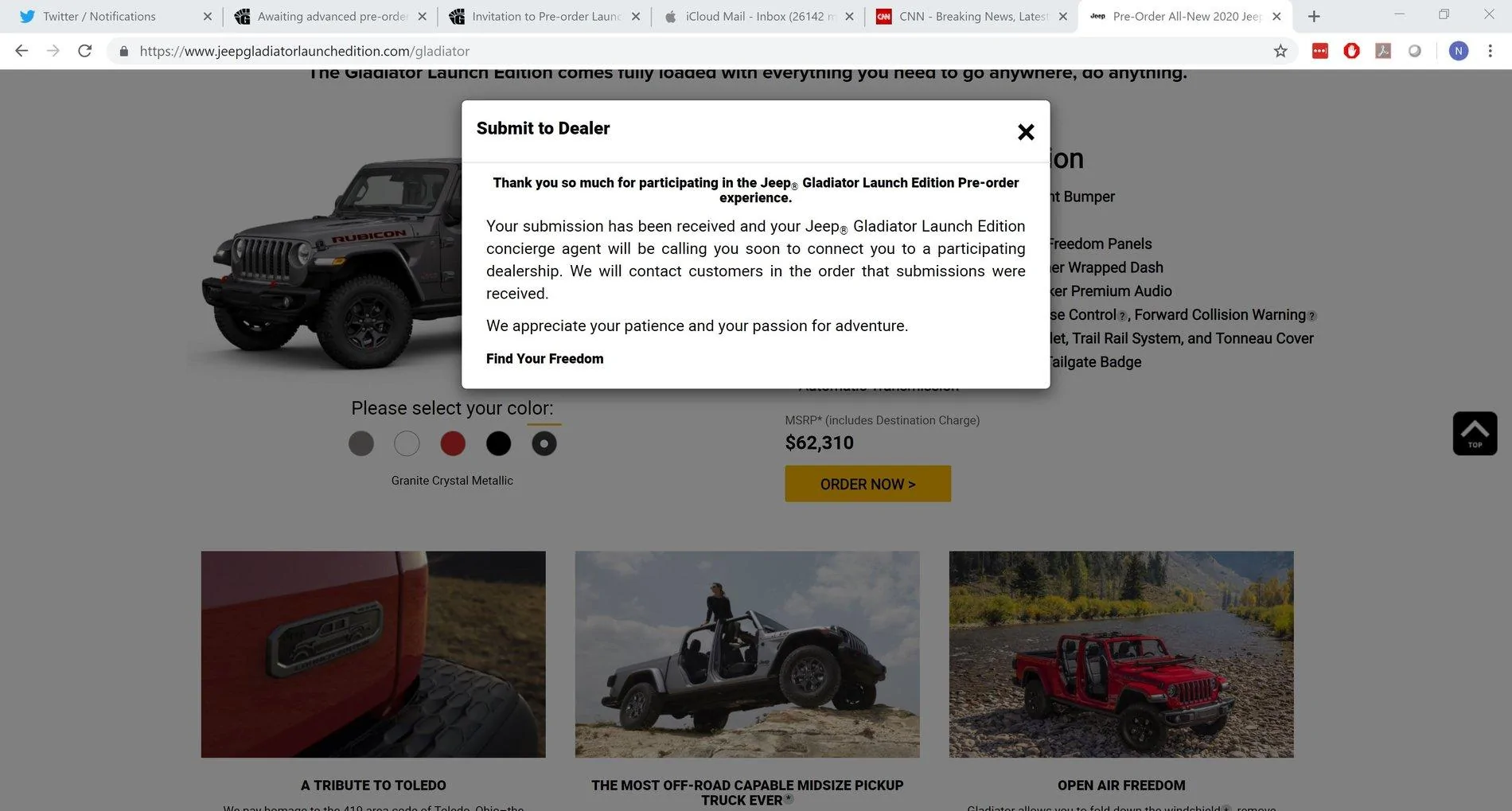 Jeep Gladiator Invitation to Pre-order Launch Edition Gladiator on April 3 (24 Hour Head Start)!! Order