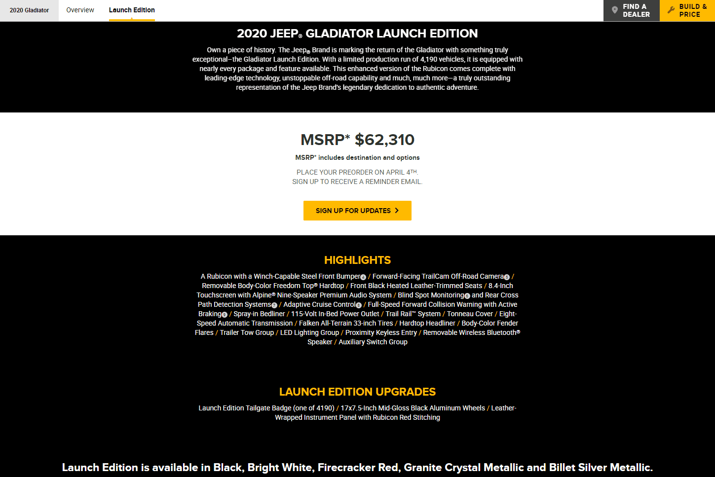 Jeep Gladiator 2020 Jeep Gladiator Launch Edition Ordering Goes Live launch-edition-2