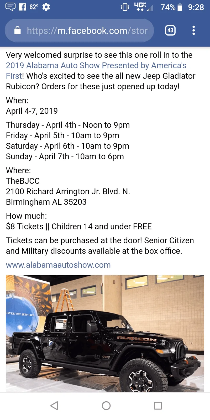 Jeep Gladiator Gladiator in Alabama auto show Screenshot_20190405-092823