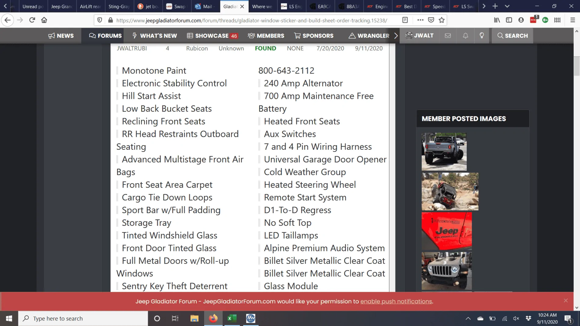 Jeep Gladiator Gladiator Window Sticker and Build Sheet Order Tracking 1599841479068