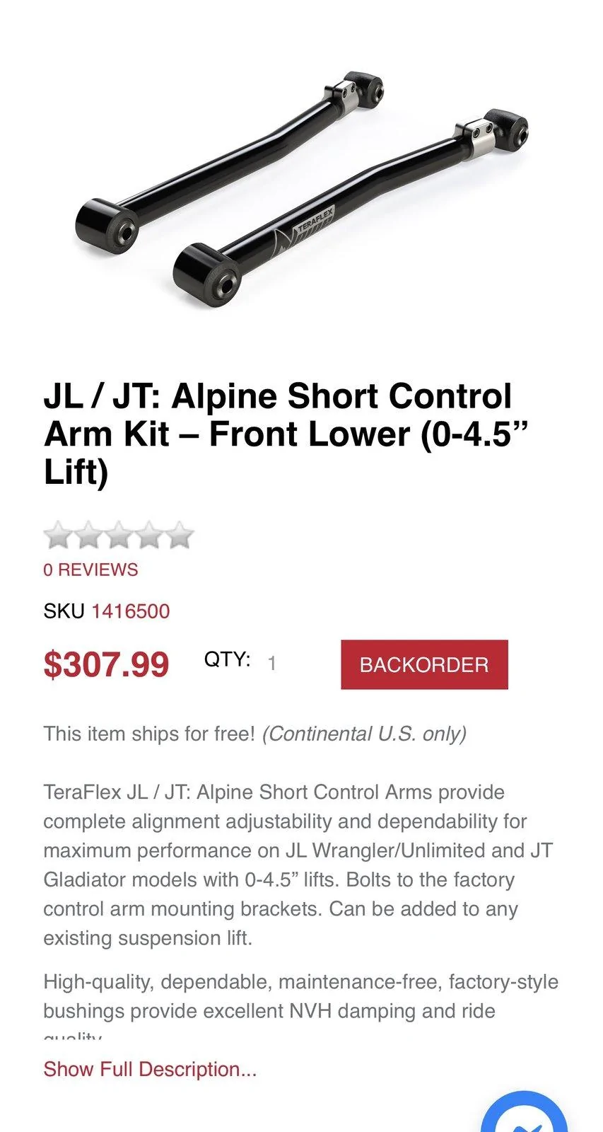 Jeep Gladiator BRAND NEW: JL / JT: Alpine Short Control Arm Kit – Front Lower (0-4.5” Lift) BDC1D1CD-7417-4755-9EAE-3C7D31D716BE