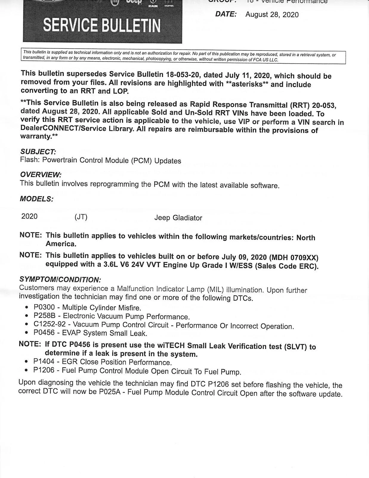 Jeep Gladiator Survey- For those with misfire issues TSB