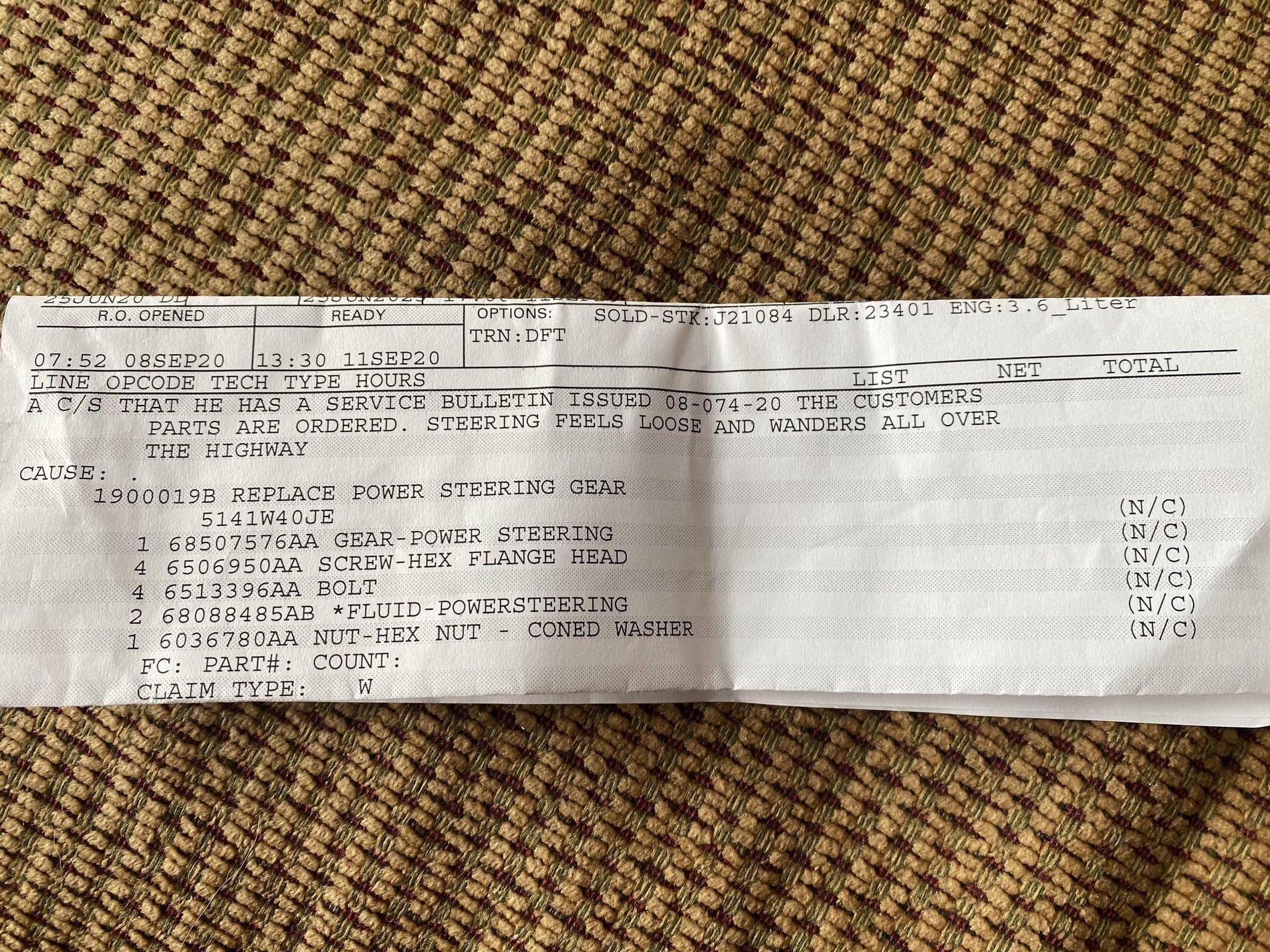 Jeep Gladiator New JT Gladiator Steering Issue TSB 08-074-20 (for "Improved Steering Feel") A00E0BA2-7559-436E-90D2-1E0BF9B2D5FA