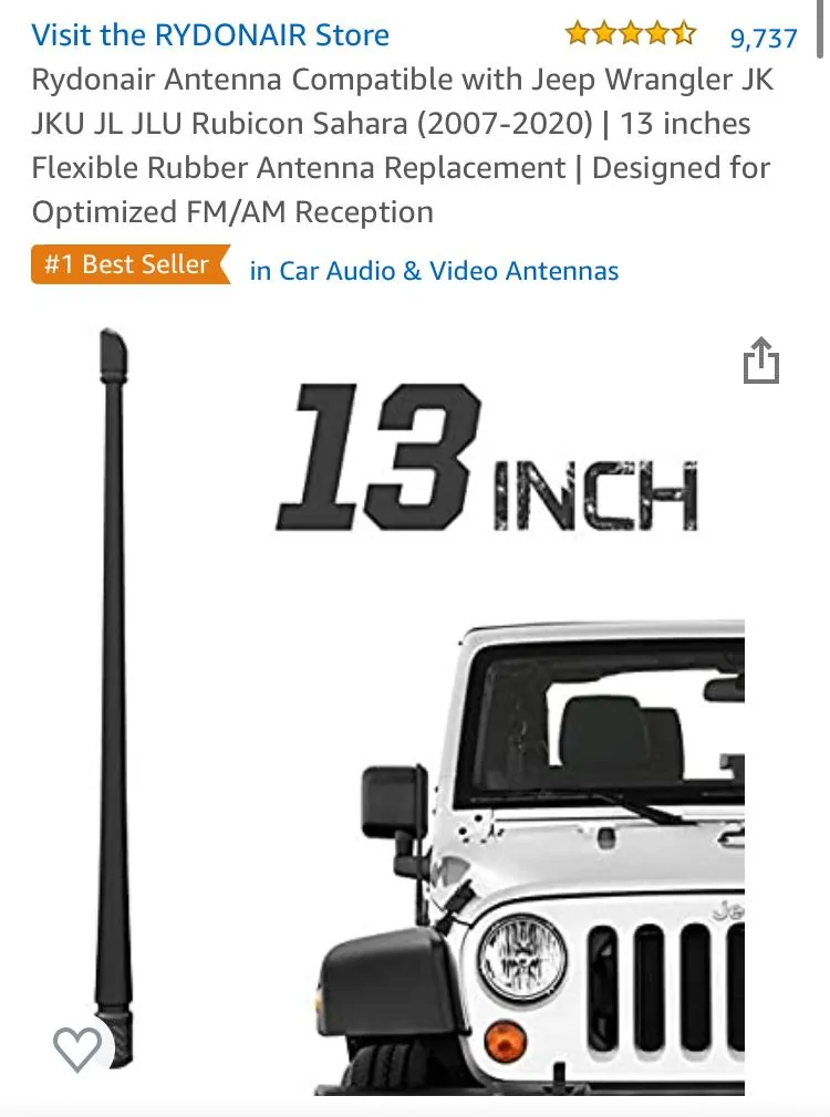 Jeep Gladiator Replacement antenna BA44CC06-2396-4D3B-9DE8-6EED17AD825B