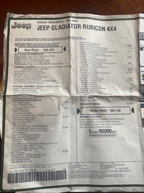 Jeep Gladiator JTR Gator for sale Gladiator window sticker