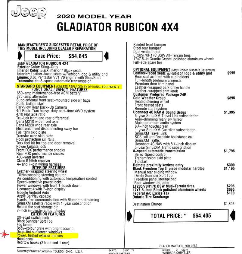Jeep Gladiator Does Rubicon have heated mirrors? 1601838449572