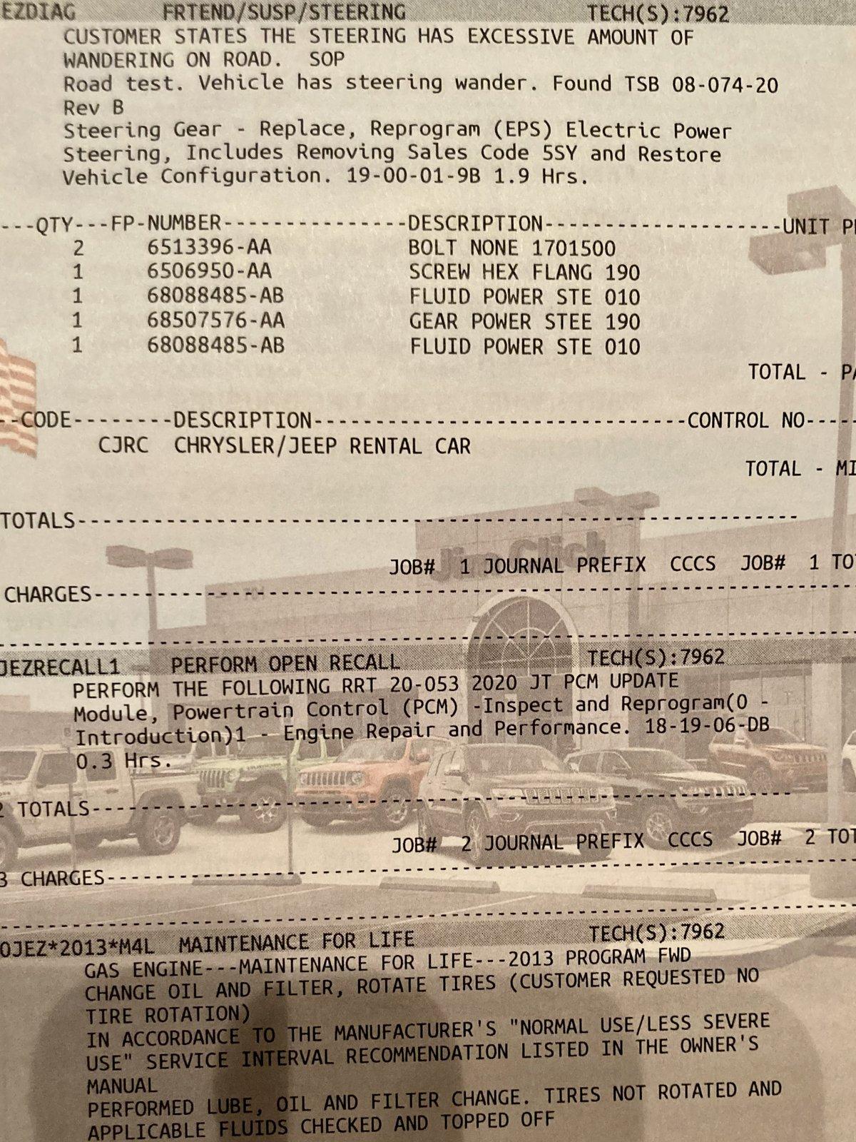 Jeep Gladiator Steering TSB and PCM Update Performed F0D722C7-A140-4A00-B34A-01E6D26FFD28