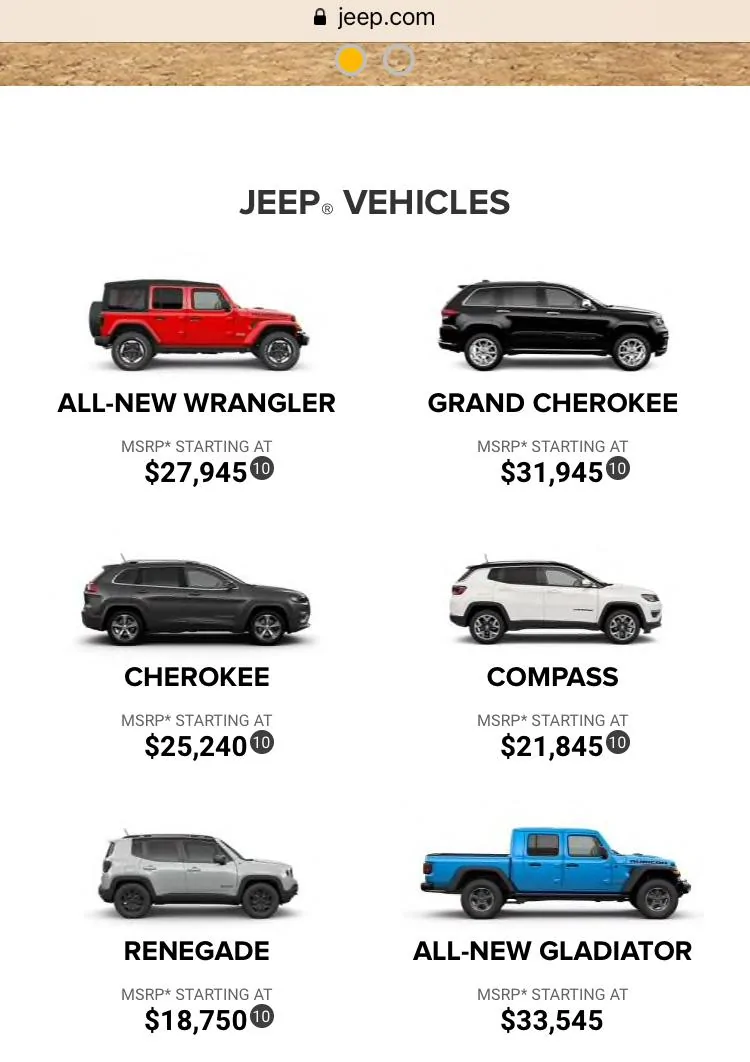 Jeep Gladiator Price posted on Jeep Homepage 8237A7CF-4E2B-4D00-9D57-67FA9B6E90FF