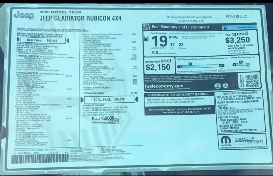 Jeep Gladiator Gladiator Window Sticker and Build Sheet Order Tracking 56800697_10218664663629299_3205270338510258176_n