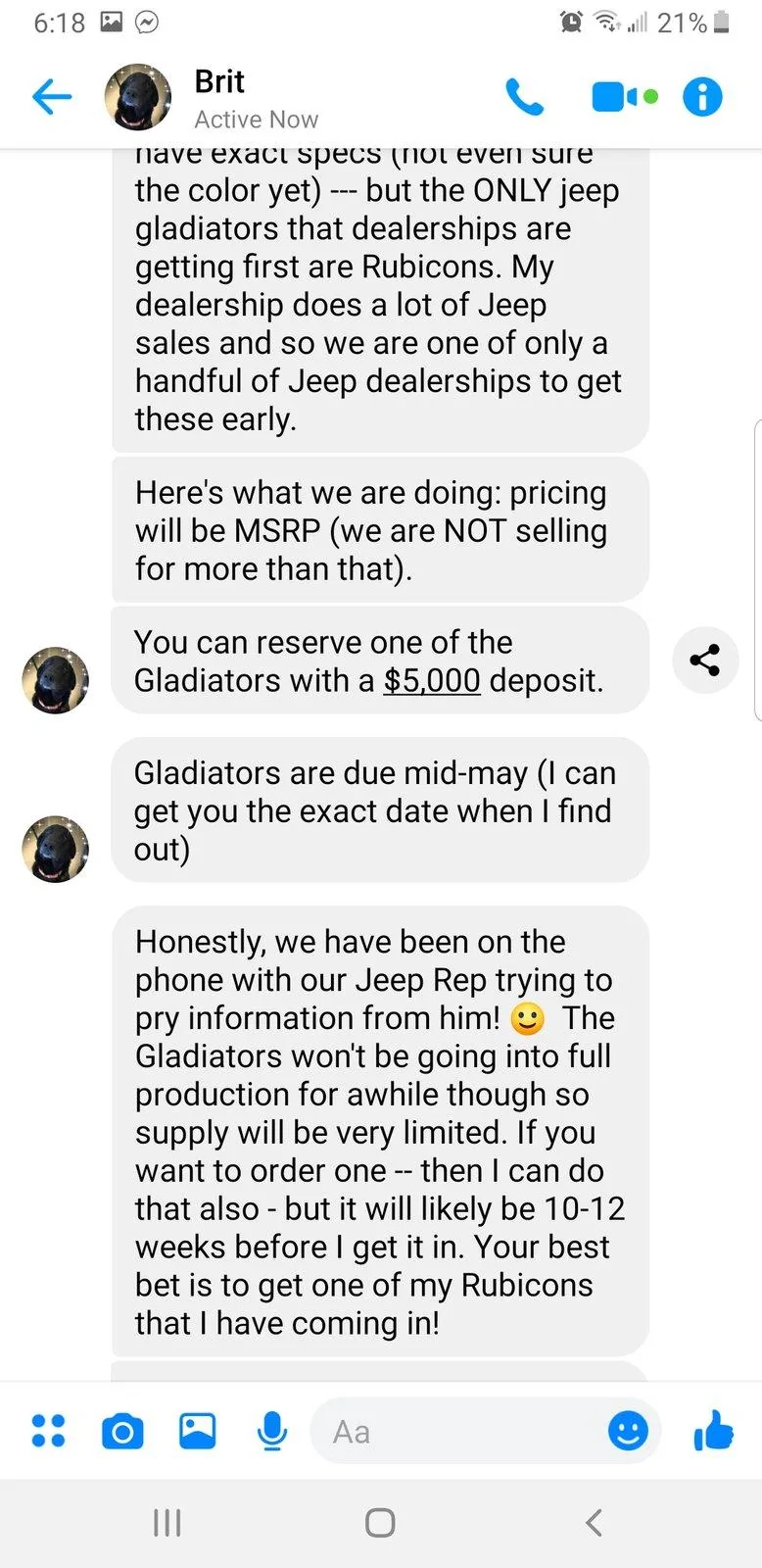 Jeep Gladiator Lackluster dealers Screenshot_20190417-181826_Messenger