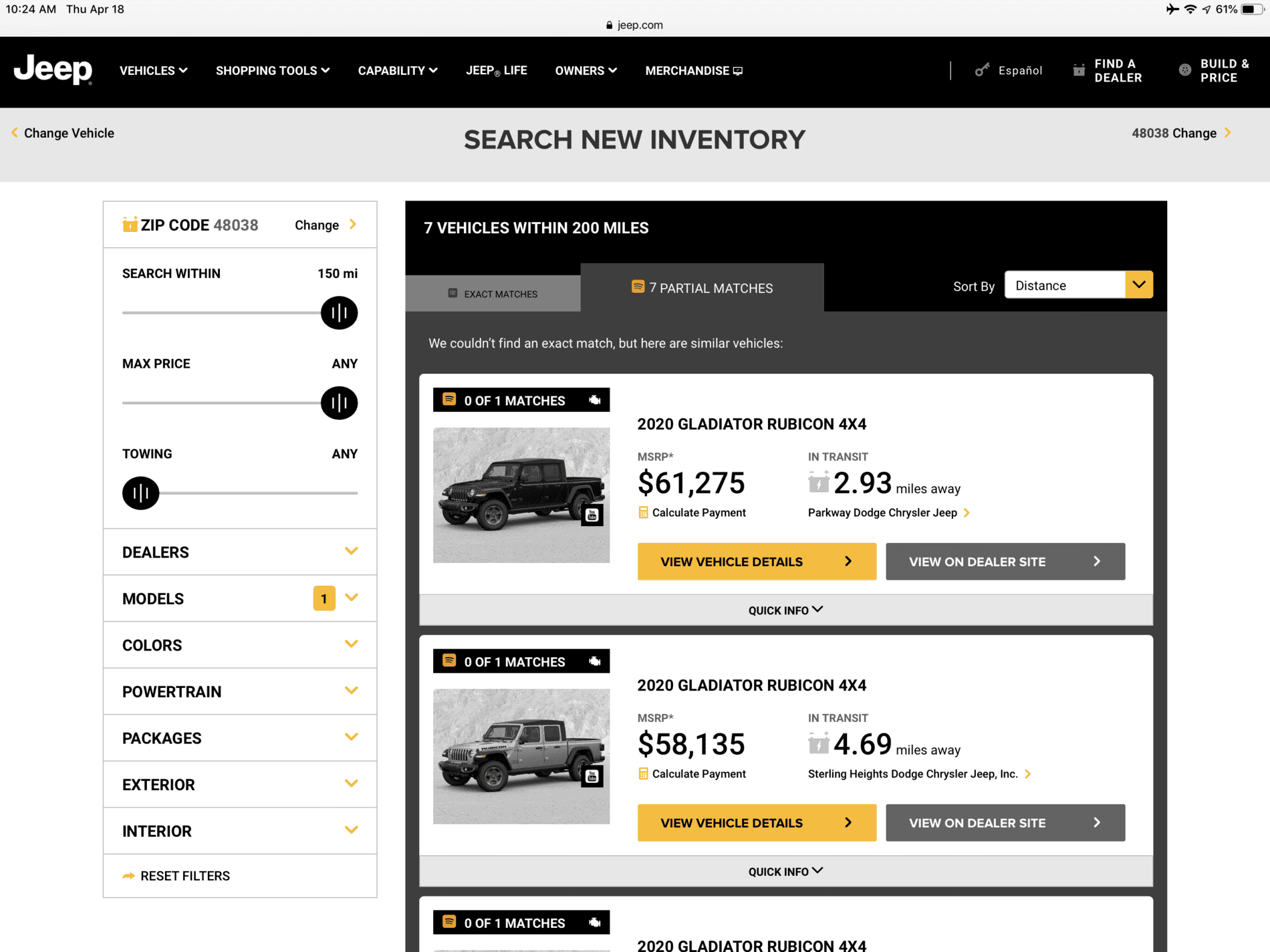 Jeep Gladiator Inventory search tool includes Gladiators in transit to local dealerships 047FFB20-D12A-4AAD-8ED2-093E5C6DACEA