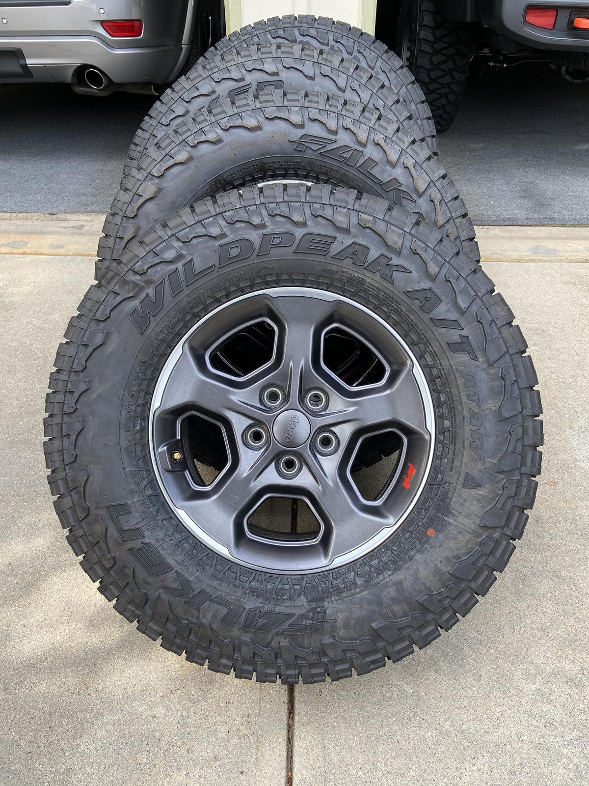 Jeep Gladiator Black Rhino Armory Wheels "GunBlack" 17x9.5 5x5 Set of Four (4) Excellent Condition Falken Wildpeak Tires and Gladiatoir Wheels