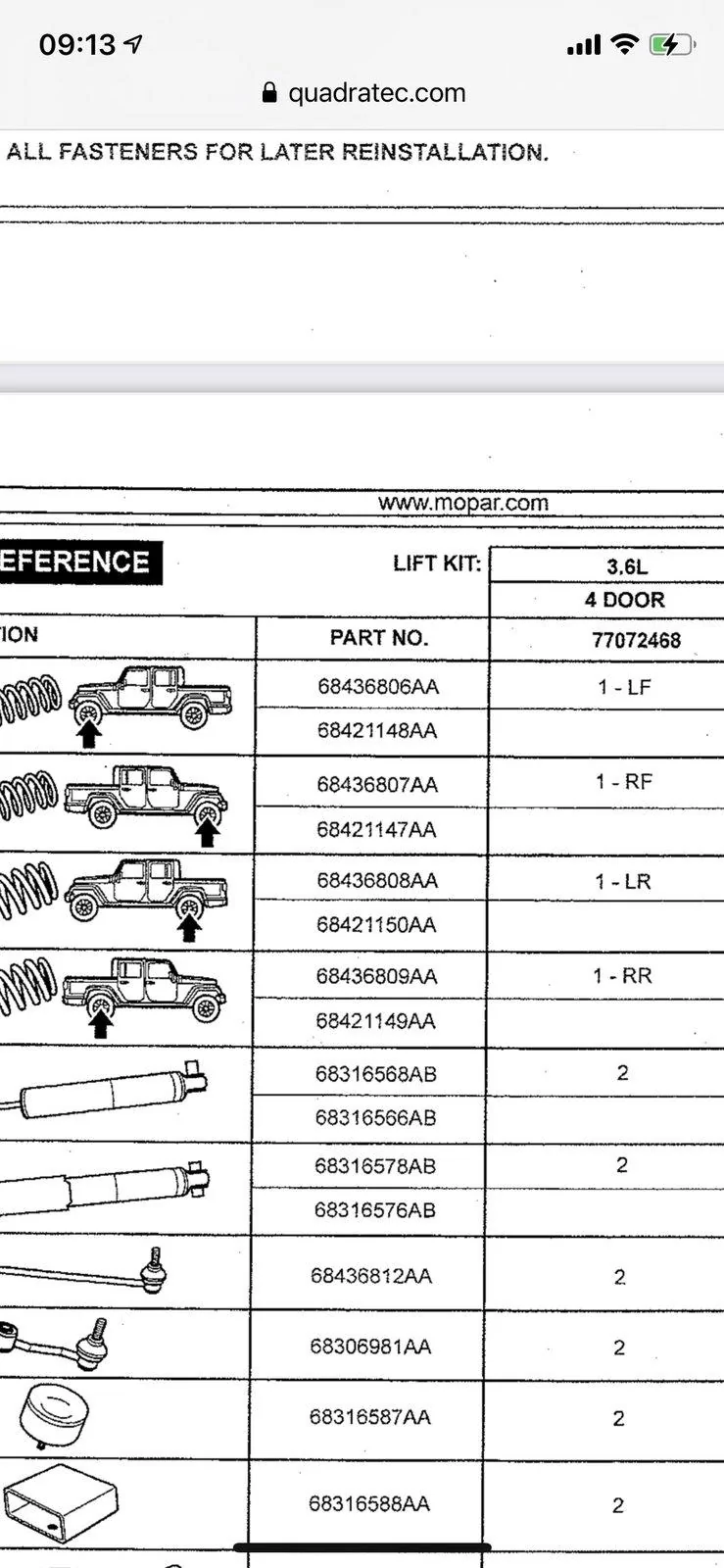 Jeep Gladiator Mopar lift kit coil springs code (front and rear)? C8748A98-3015-4AA5-ABB0-2046136F9DD8
