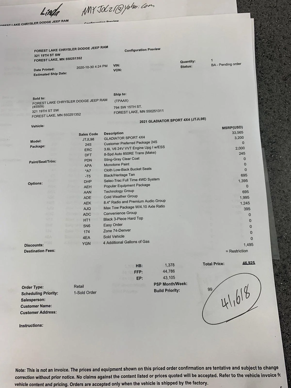 Jeep Gladiator Help with ordering options / Order Guide.  Is the dealer right? 1604157114012