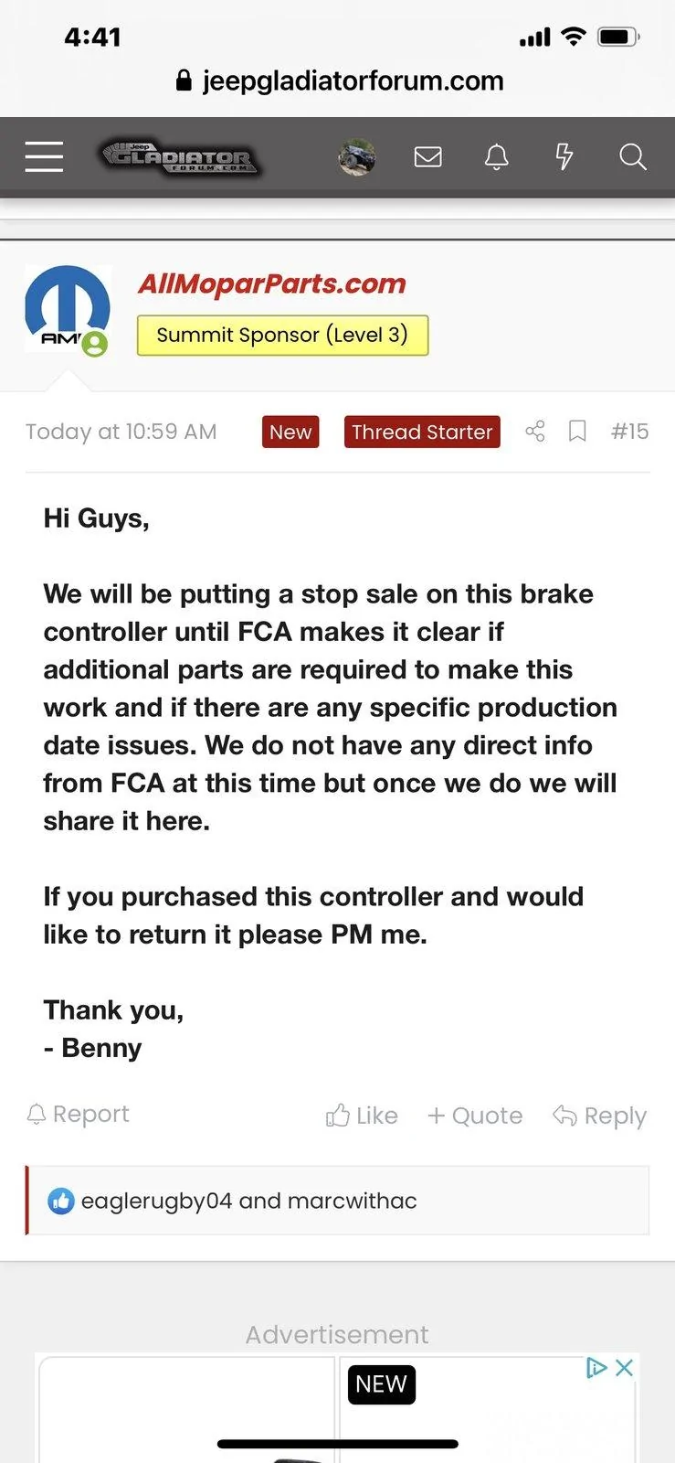 Jeep Gladiator Mopar factory trailer brake controller - my impressions and review 14227BC8-C367-48C2-8A97-2CD771B06A78