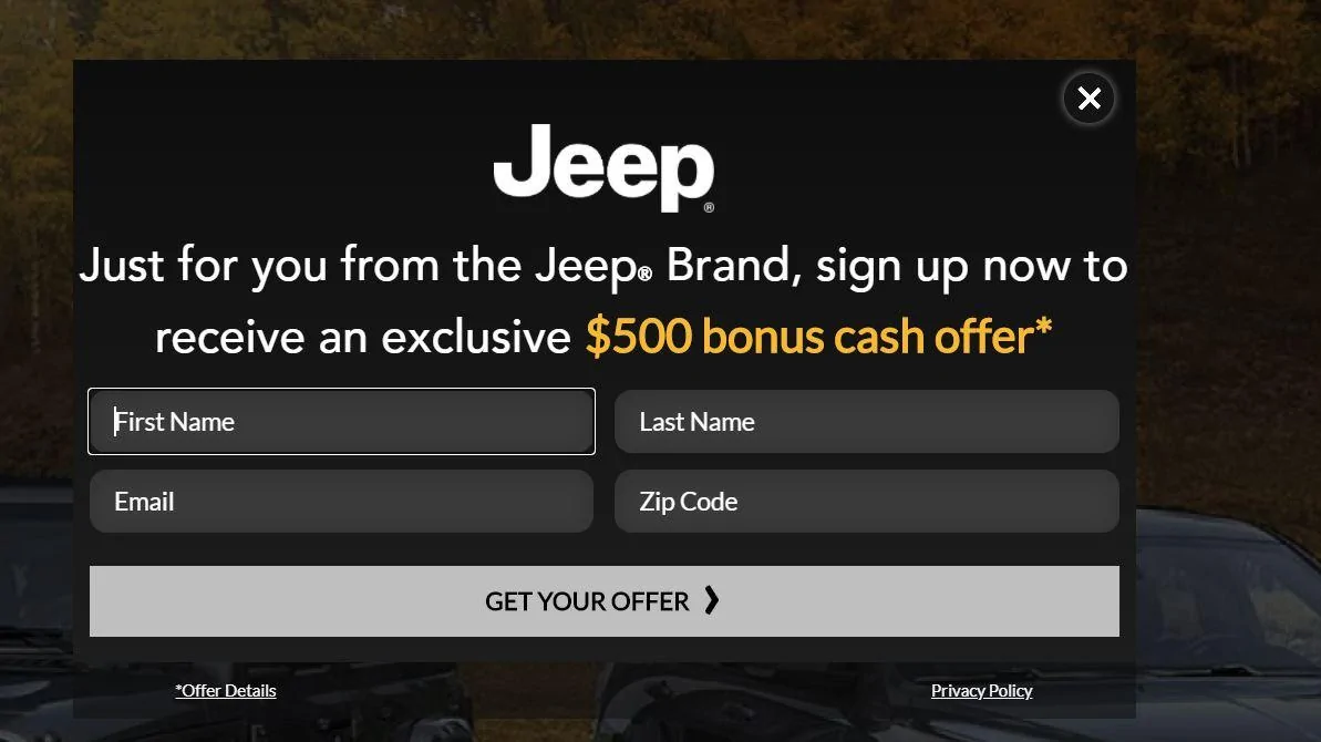 Jeep Gladiator Check emails. Just got a 1000 Bonus cash Captur