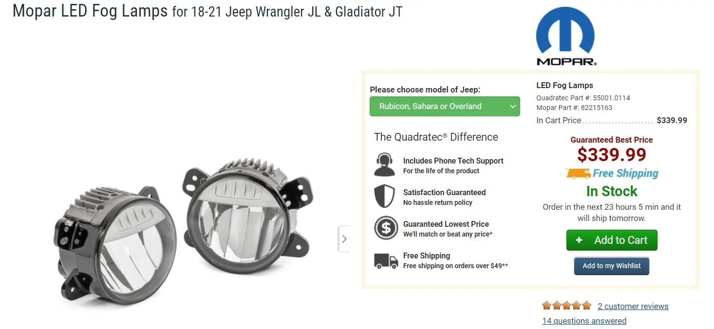 Jeep Gladiator Front Bumper / Skid Plate & LED Fog Lights Foglights