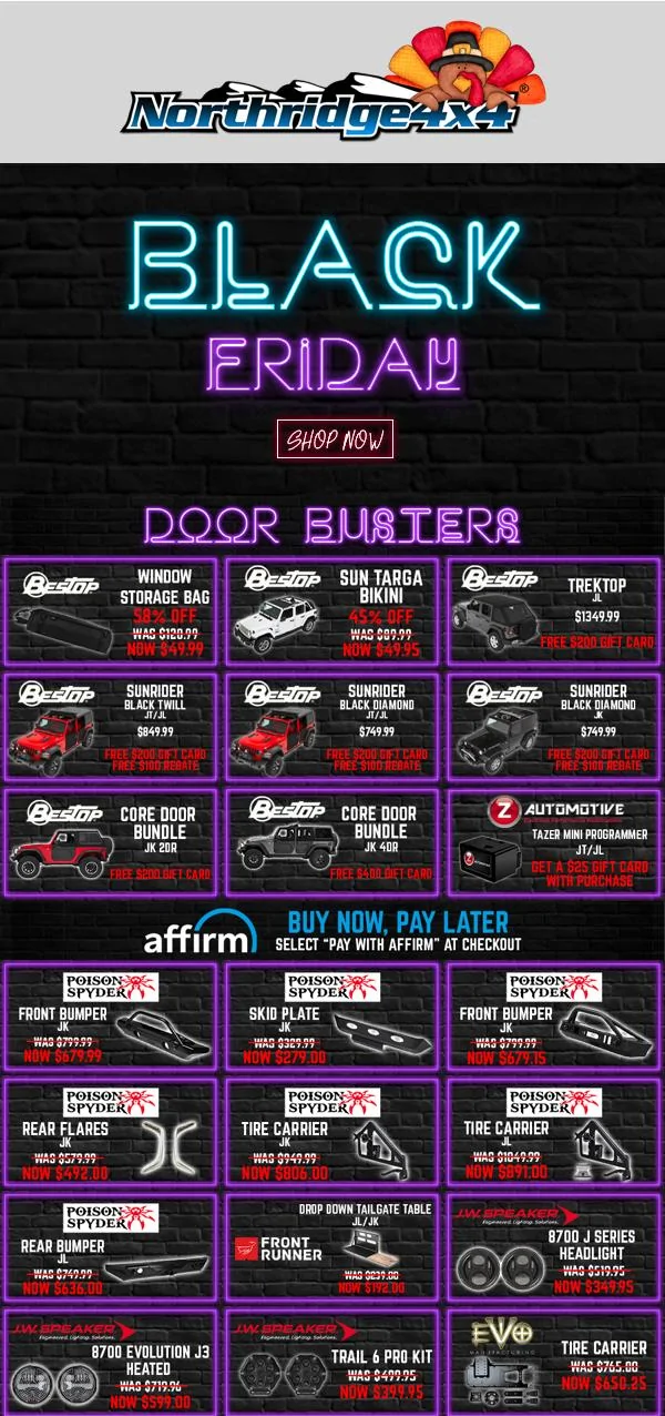 Jeep Gladiator Northridge4x4 Black Friday is now ON! HomePageScreen