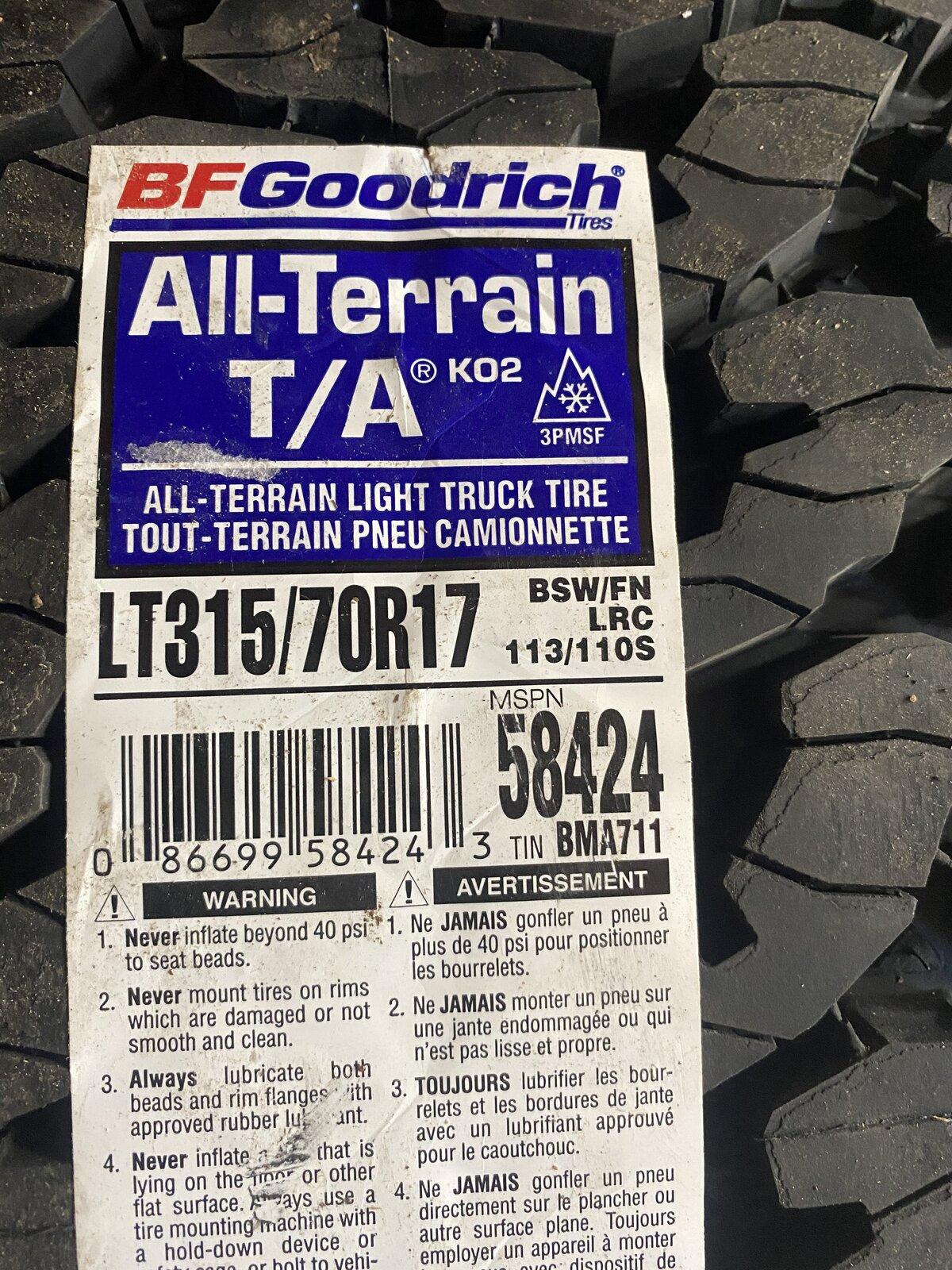 Jeep Gladiator BFG KO2 315/70R/17 F5F97C63-35BD-493B-8C6D-7A5CE5E164B9