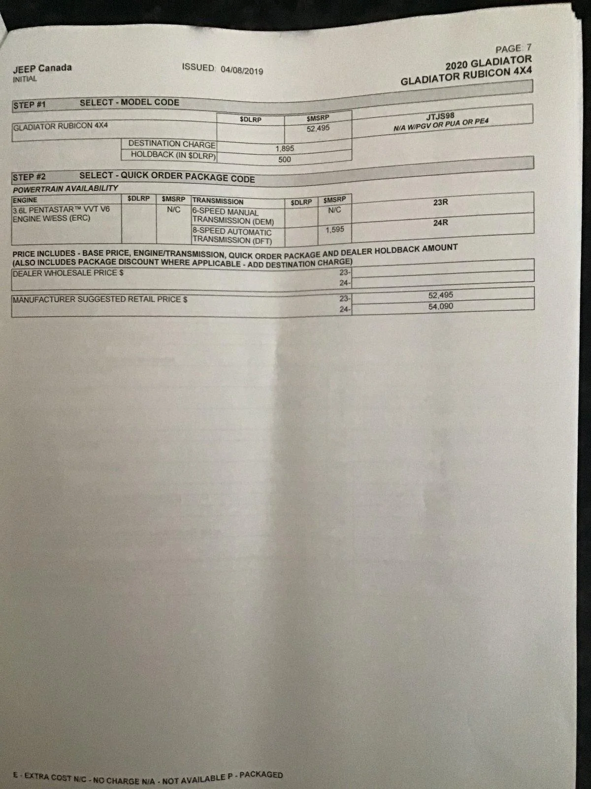 Jeep Gladiator Gladiator Canadian Order guide with pricing. 1AD83399-780A-4E72-9A2F-4AA5CA95FFCE