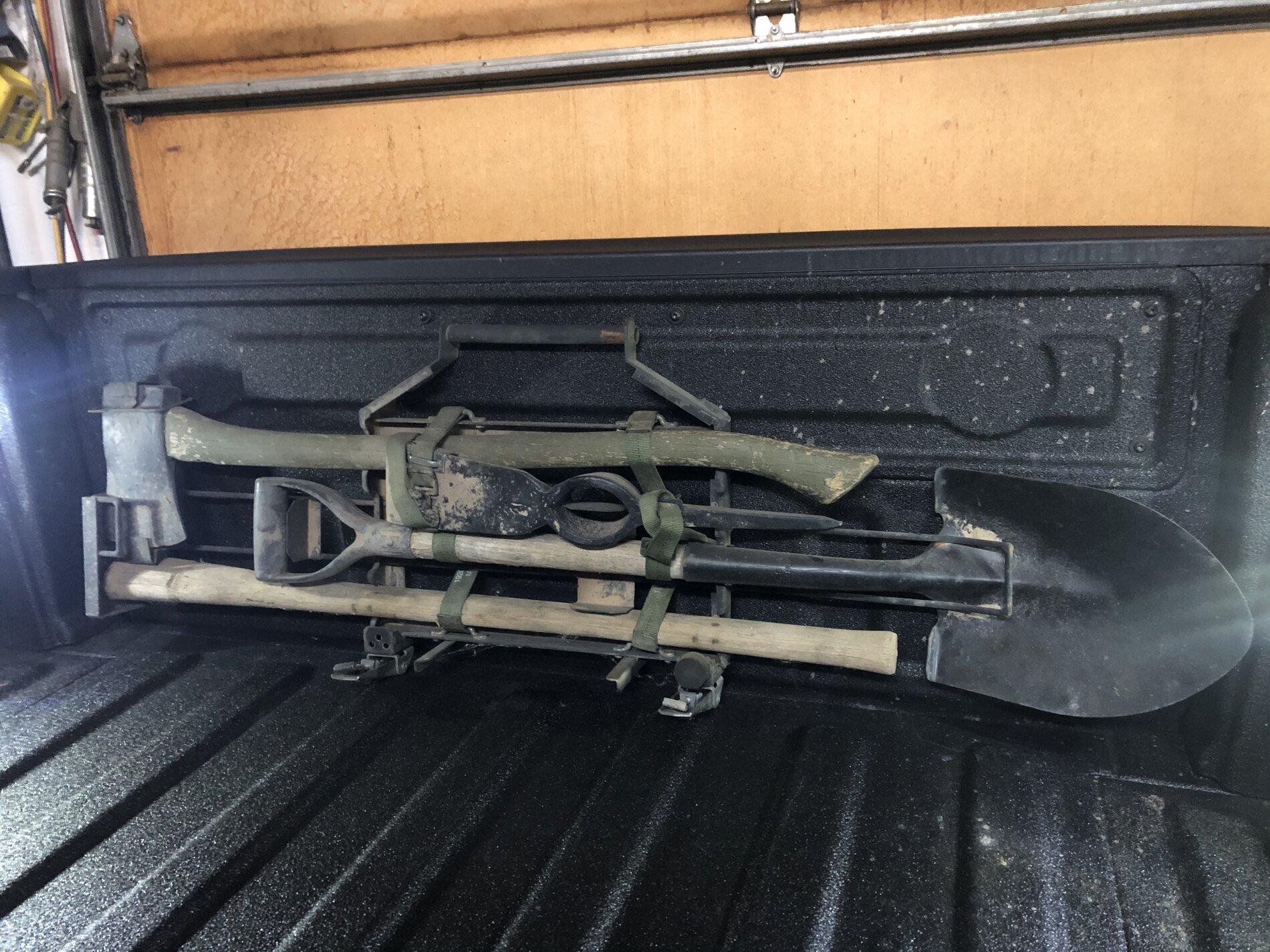 Jeep Gladiator Military HMMWV Pioneer Tool Rack and Tools for Bed Rack 682C09A8-497A-43D4-B4D8-96F25F95A411