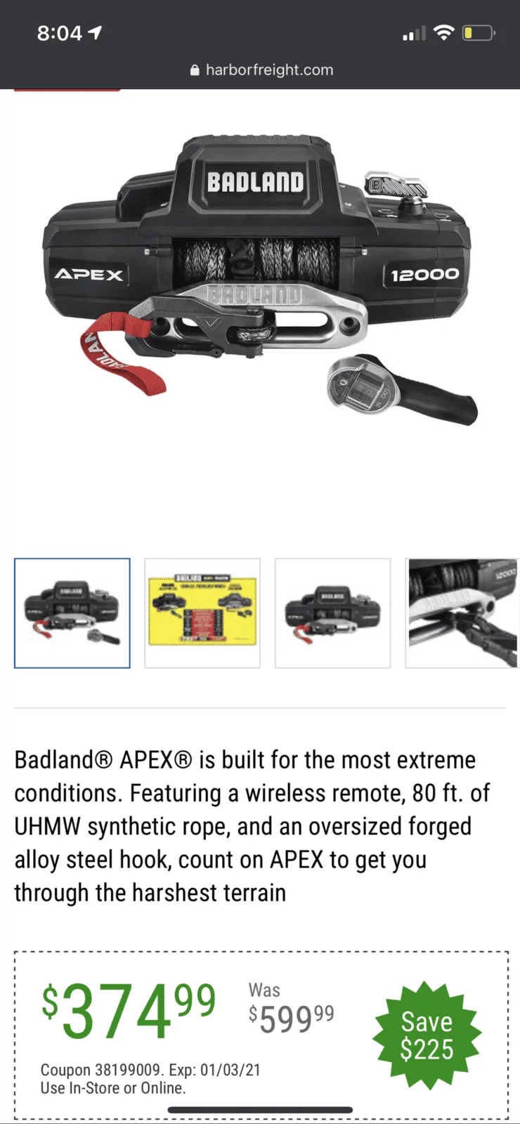 Jeep Gladiator Badlands Apex- $374.99- Great price on a 12,000lb Winch E7984977-E290-43A4-A330-EC8AACBD4D82