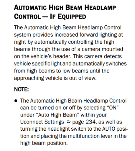 Jeep Gladiator Enabling auto high beam auto-high-beam