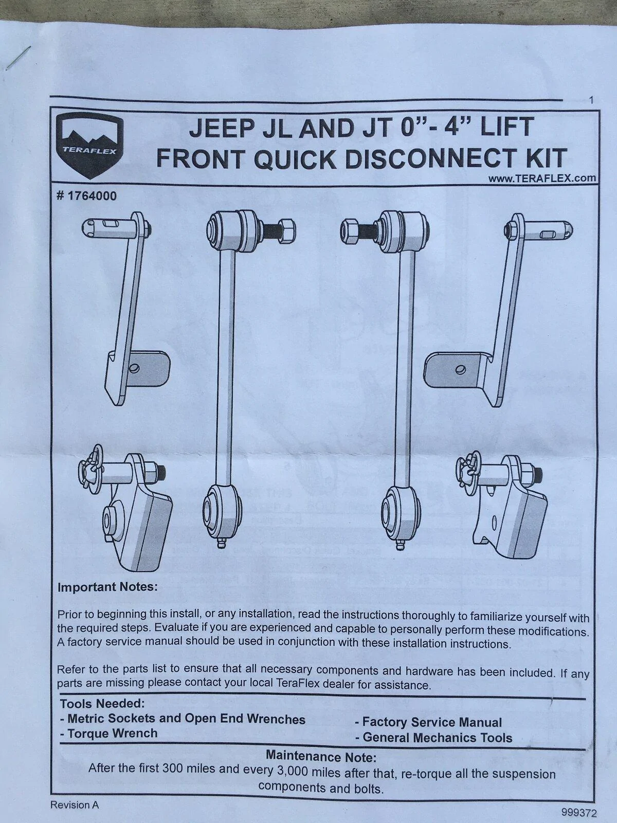Jeep Gladiator TeraFlex JL/JT 0"-4" Lift Front Sway Bar Disconnect Kit IMG_3637