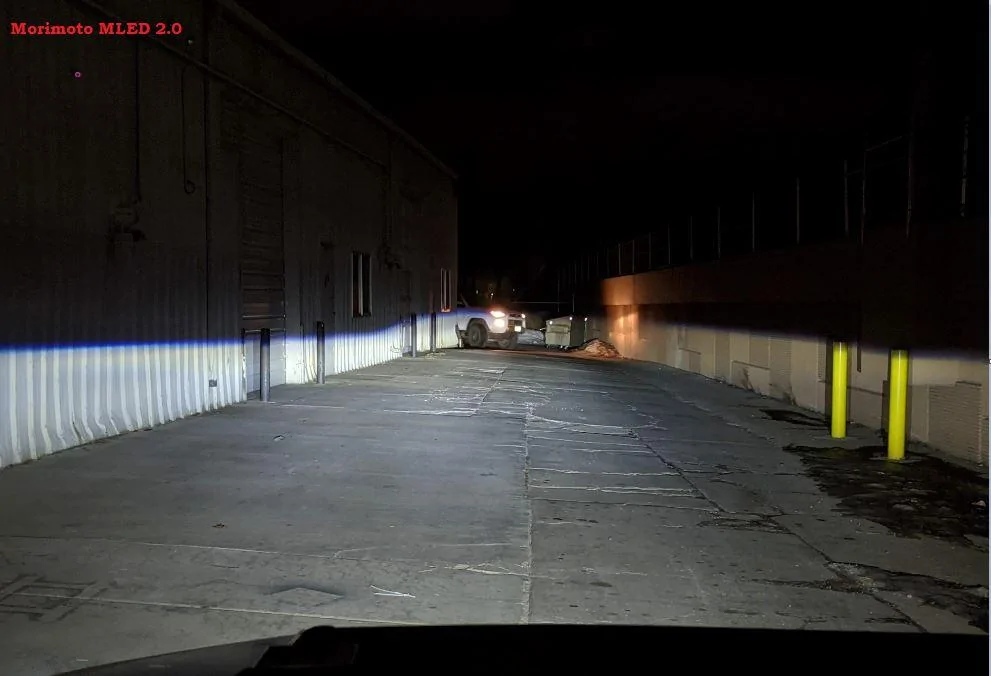 Jeep Gladiator Bi-LED Shoot-Out = Oracle Oculus 9" vs Morimoto MLED 2.0 retrofit Alley Wall Morimoto MLED 2.0