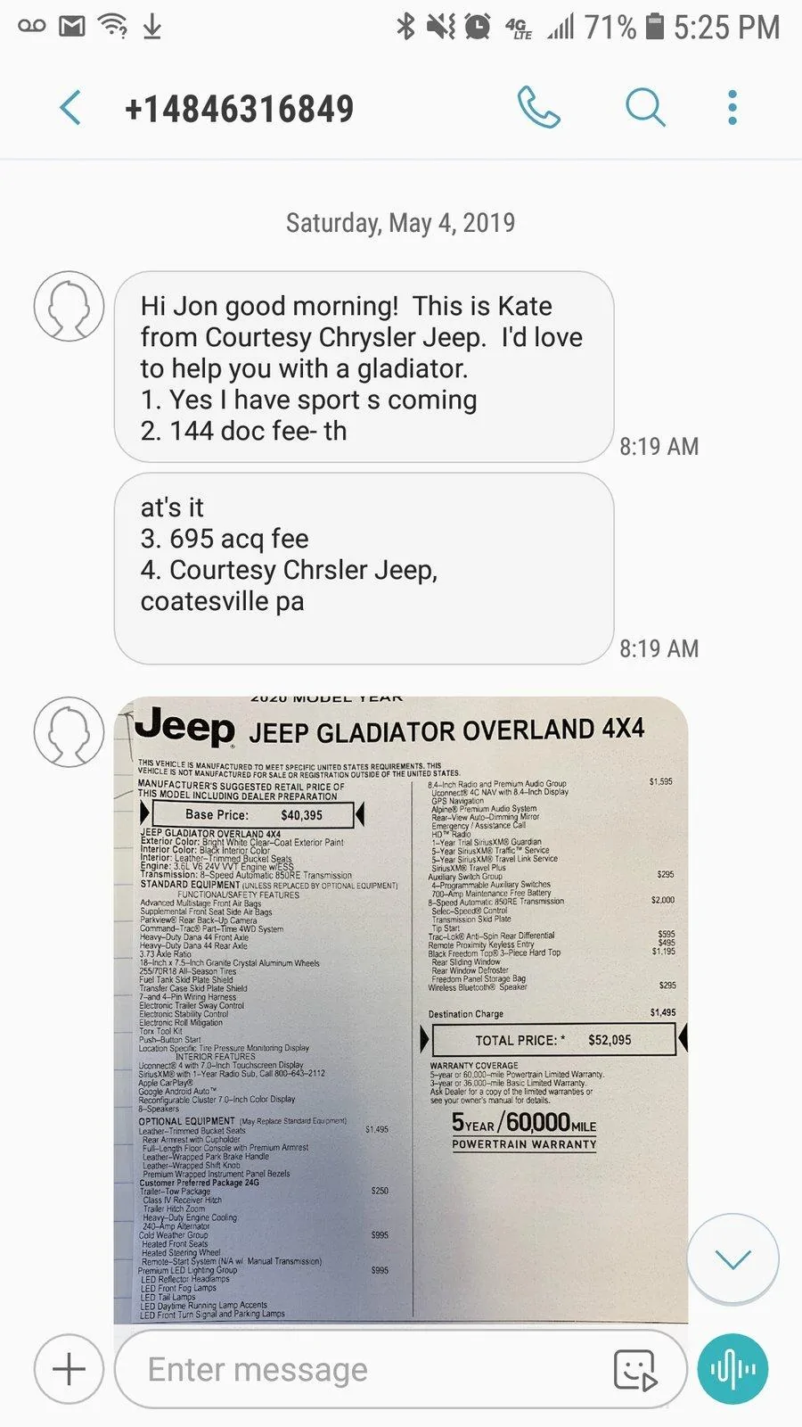 Jeep Gladiator Leasing a Jeep Gladiator Screenshot_20190510-172538_Messages