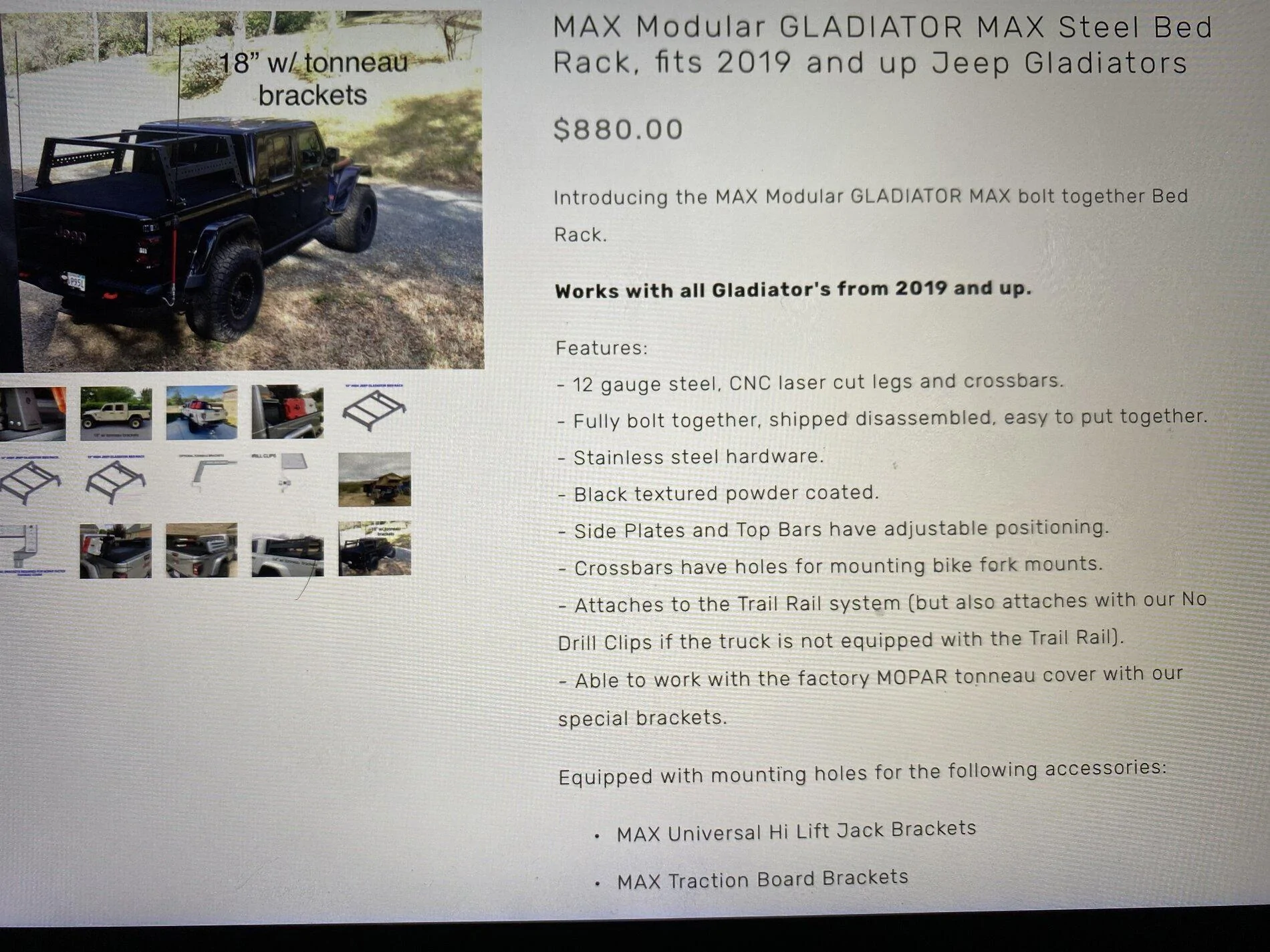 Jeep Gladiator Max Modular Gladiator Max Steel Bed Rack for sale $700 fits with Factory Tonneau Cover 704FC851-6C93-482A-8A71-5B41A1ACBF66