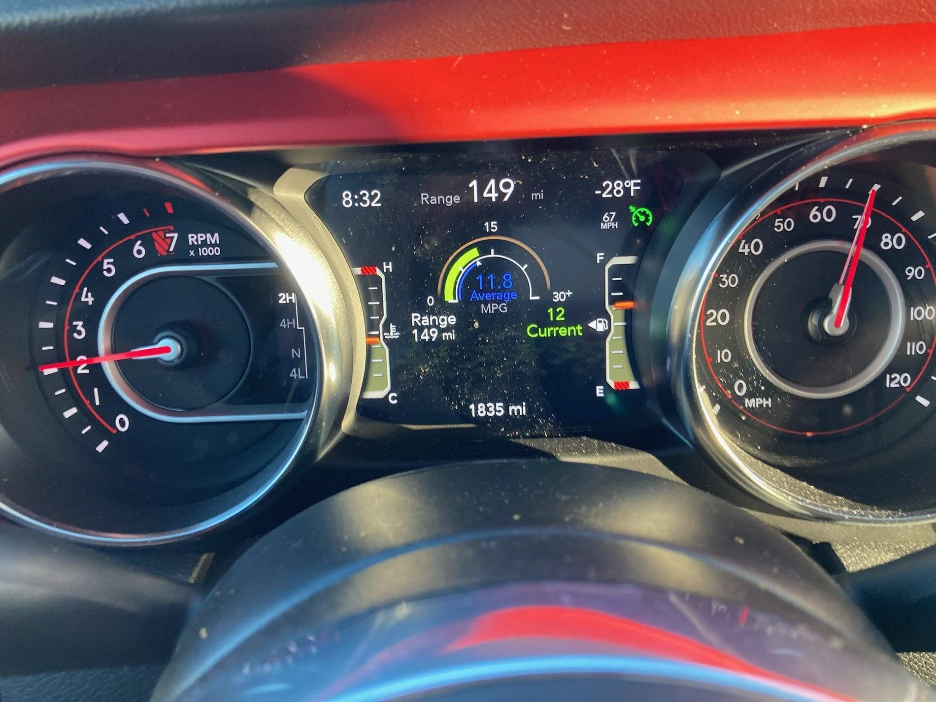 Jeep Gladiator Gas mileage on 35'S Dash temp -28F