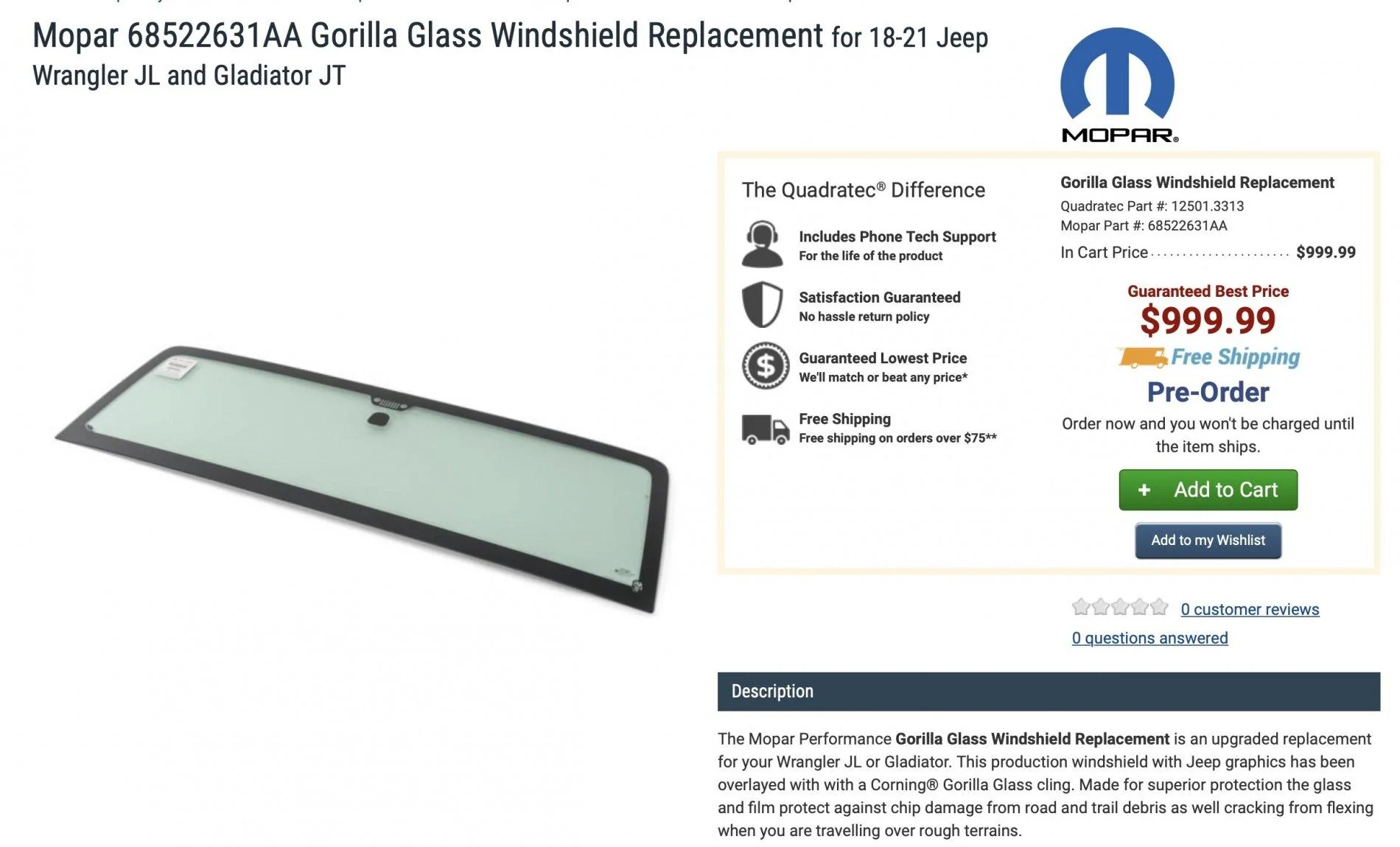 Jeep Gladiator Mopar Gorilla Glass Windshield Replacement Now Available For JT Gladiator jlu-gorilla-glass-windshield-replacement-mopar-jpg