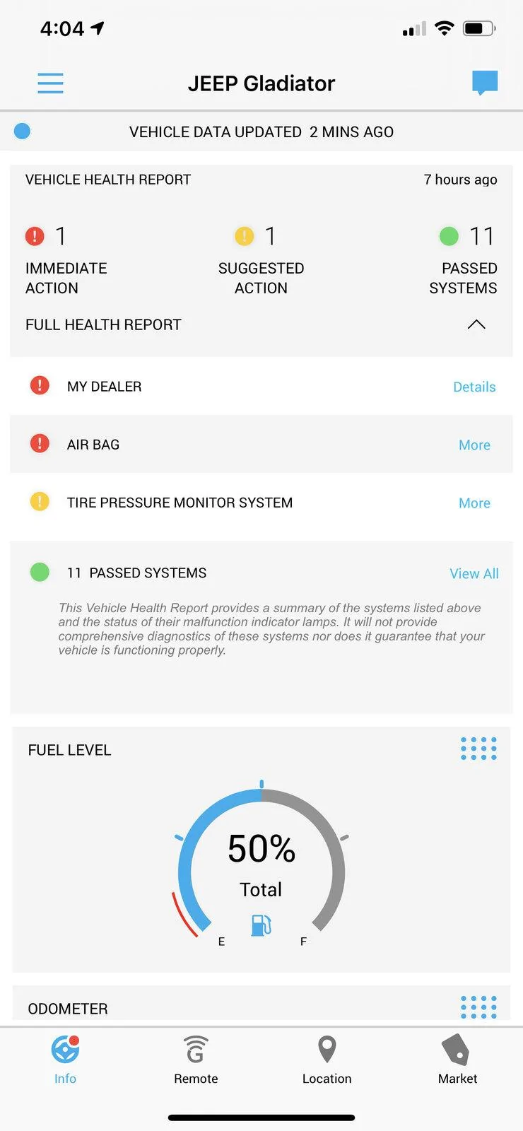 Jeep Gladiator Vehicle health report errors IMG_88CF42CDEC0C-1