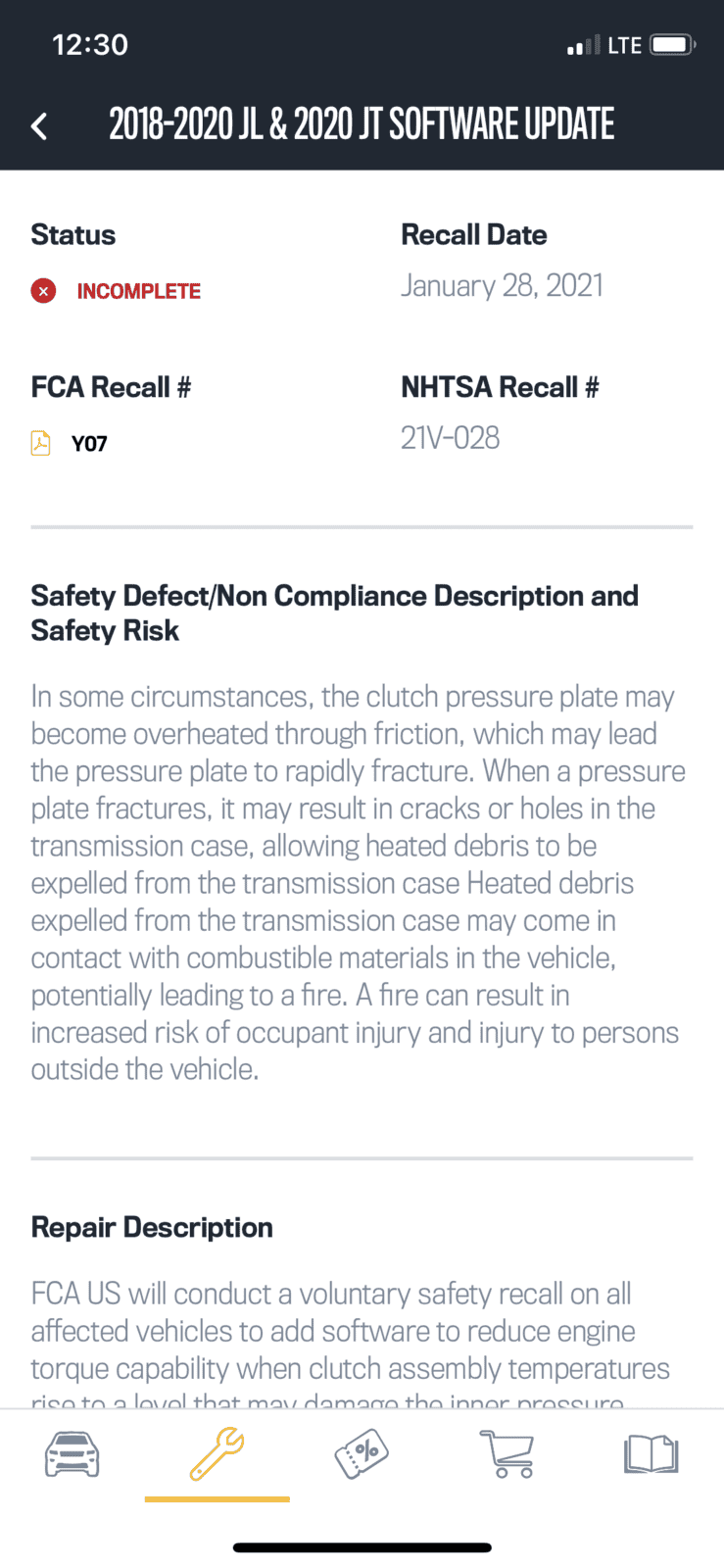 Jeep Gladiator Recall: Manual Transmission / Clutch Recall for 2020-2021 Jeep Gladiator (Notice: 21V-028) 4554E743-1C75-4DF1-B9BF-3109C10427E6
