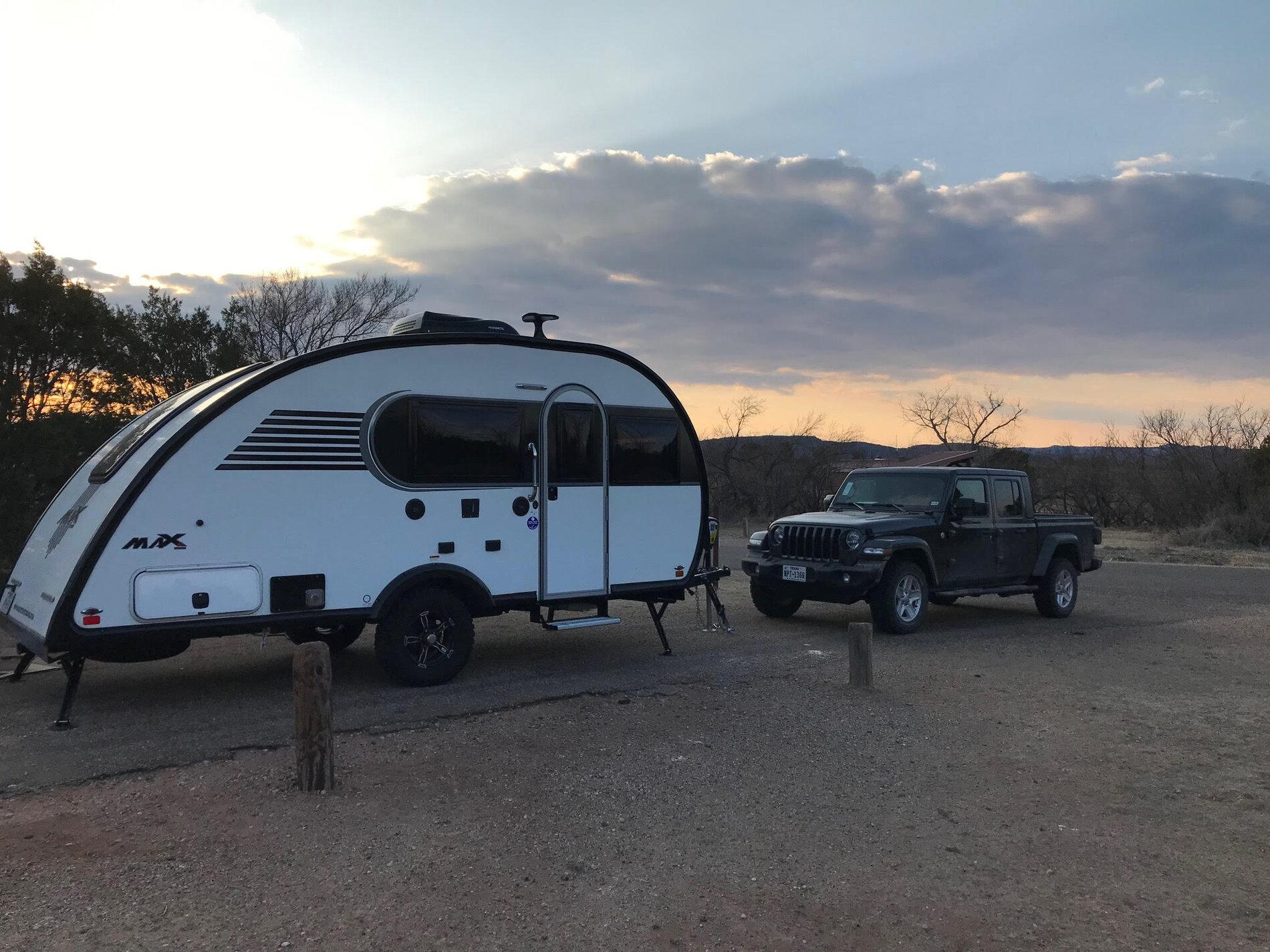 Jeep Gladiator First weekend with Sport S manual transmission and 3300 lb travel trailer little guy max