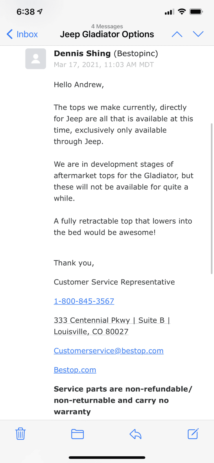 Jeep Gladiator Bestop Development response image0