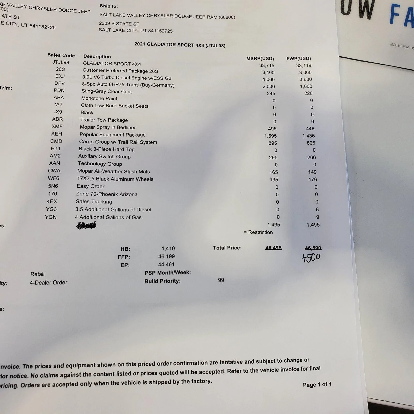 Jeep Gladiator 2021 Gladiator Pricing Worksheet - Google Sheets 20210318_135136