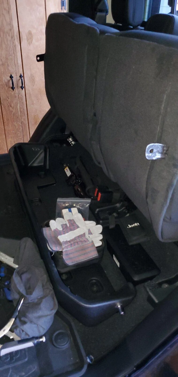 Jeep Gladiator Locking Storage under the rear seats with base plastic divider. Less than $20 20210406_190513