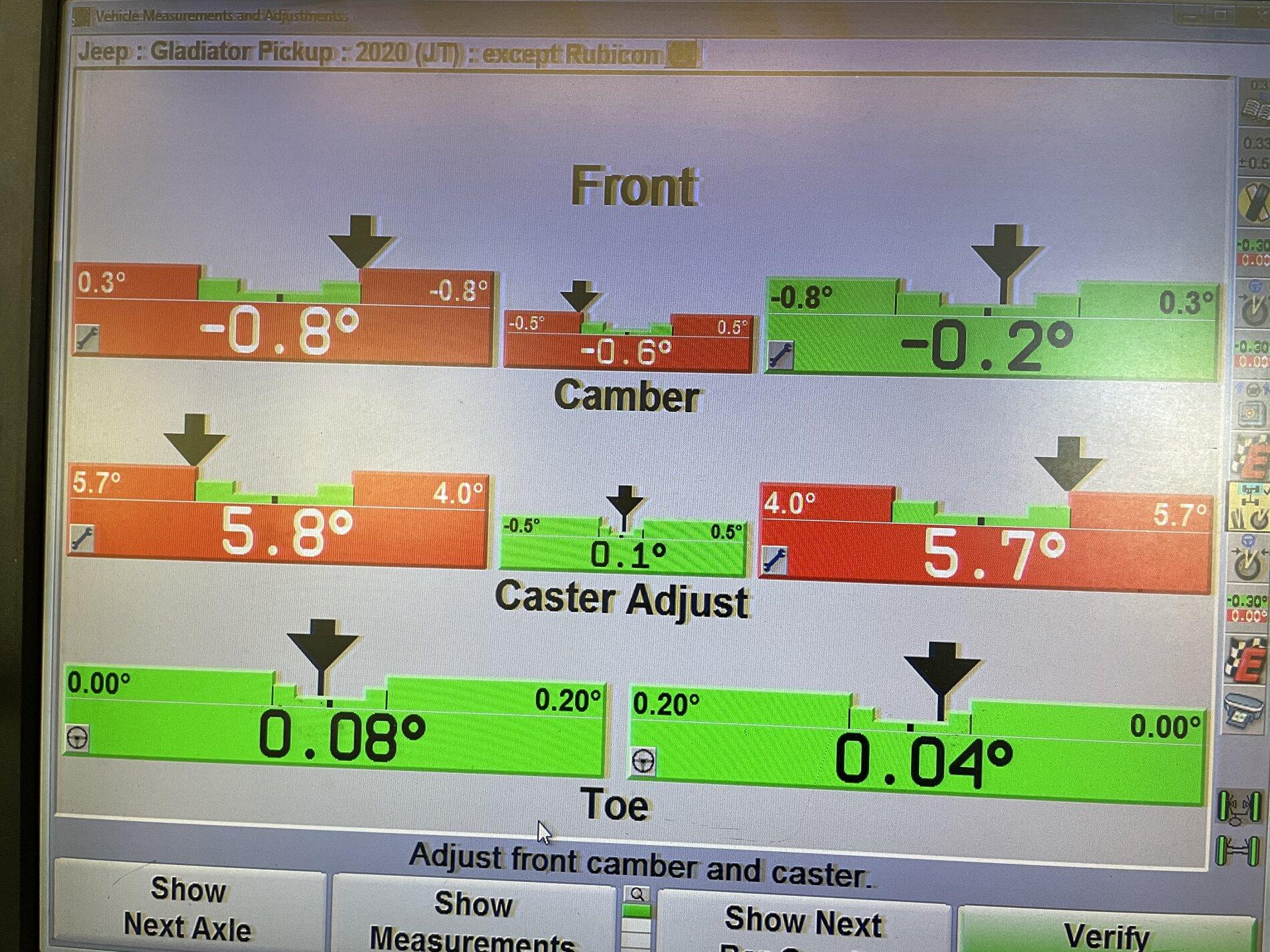 Jeep Gladiator Alignment checked after lift 25487AA8-2F24-4A13-BB29-F42A9583384C