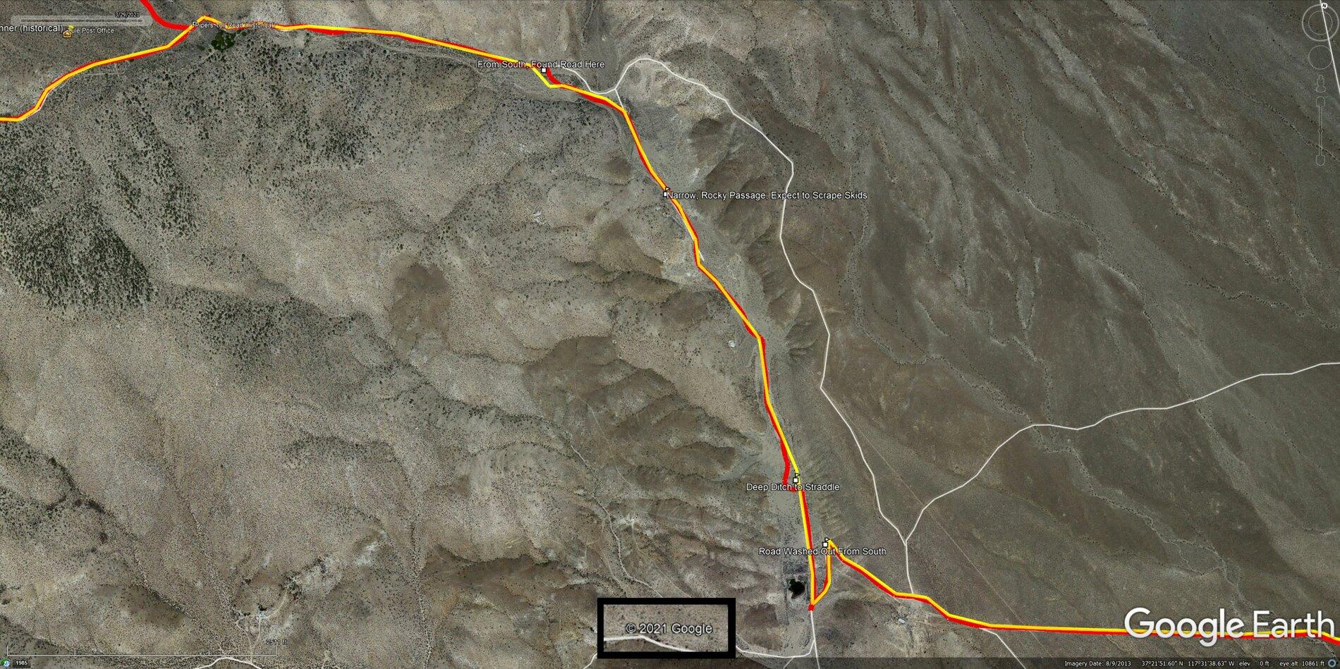 Jeep Gladiator Nevada Backcountry Discovery Route NVBDR Google Earth Image, Day 4 Rough Spot