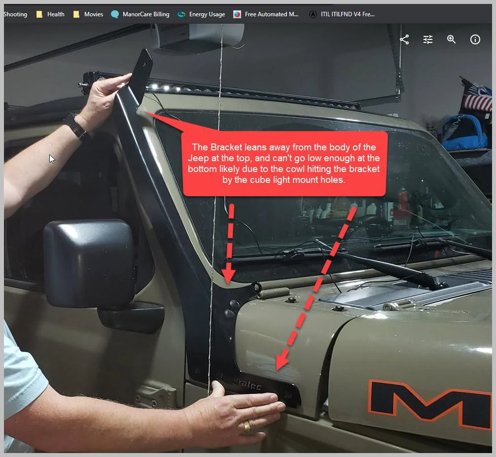 Jeep Gladiator Windowshield Lightbar mounts don't fit, two different brands qtech2