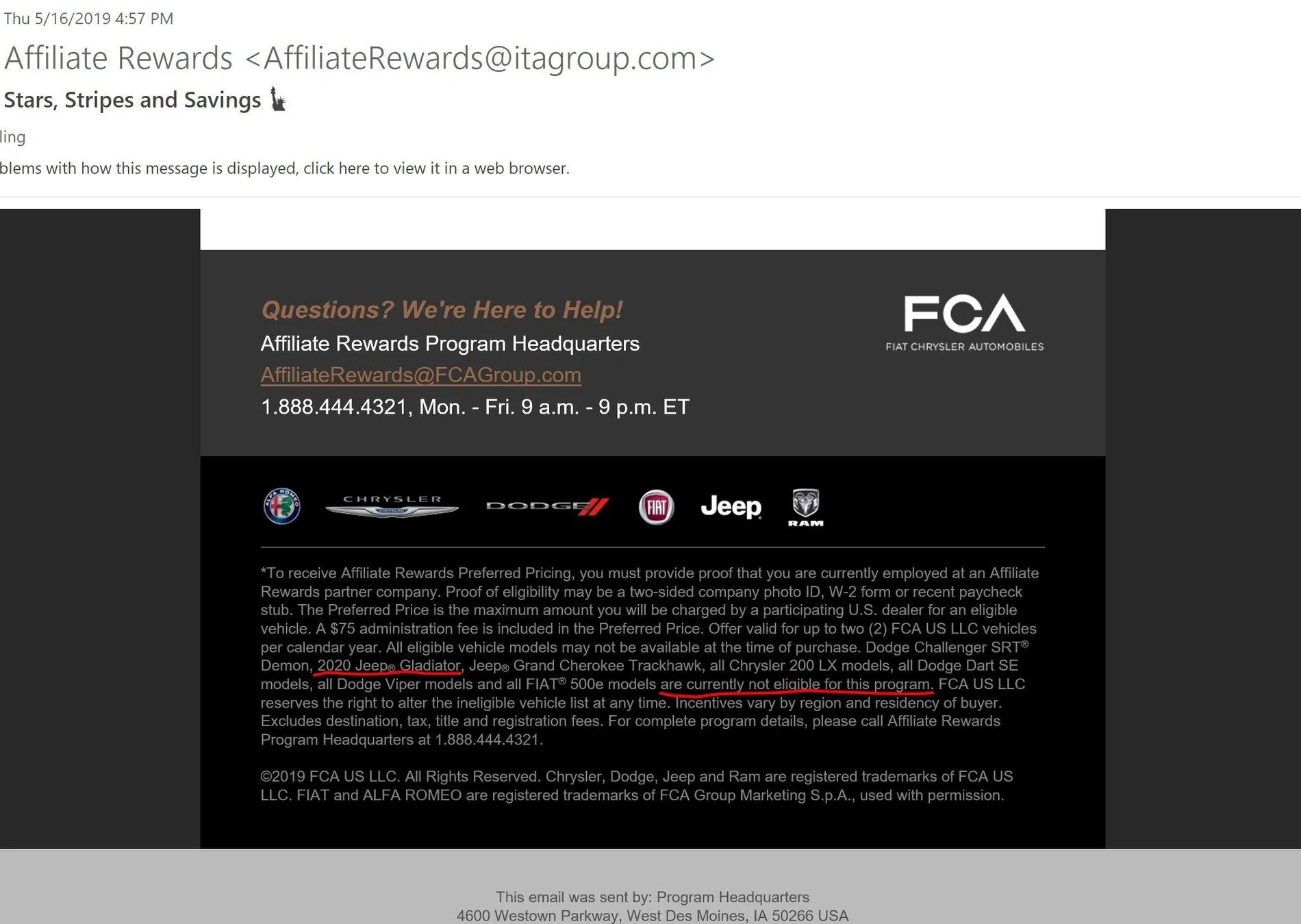 Jeep Gladiator FYI: Tread Lightly Discount Signup Summary (FCA Program) Not Eligibl