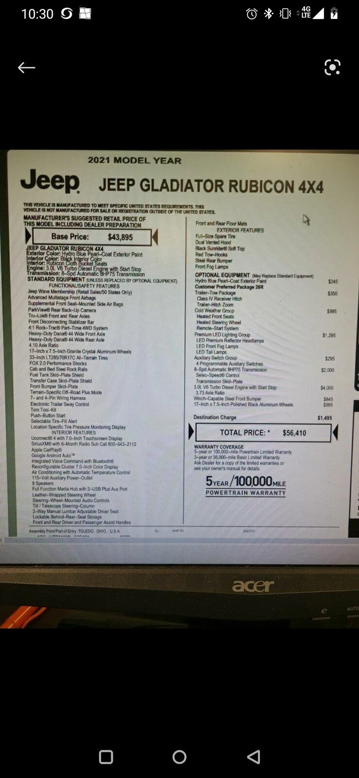 Jeep Gladiator Diesel gladiator with 4.10 gears and 4/1 transfer case? Screenshot_20210428-103030